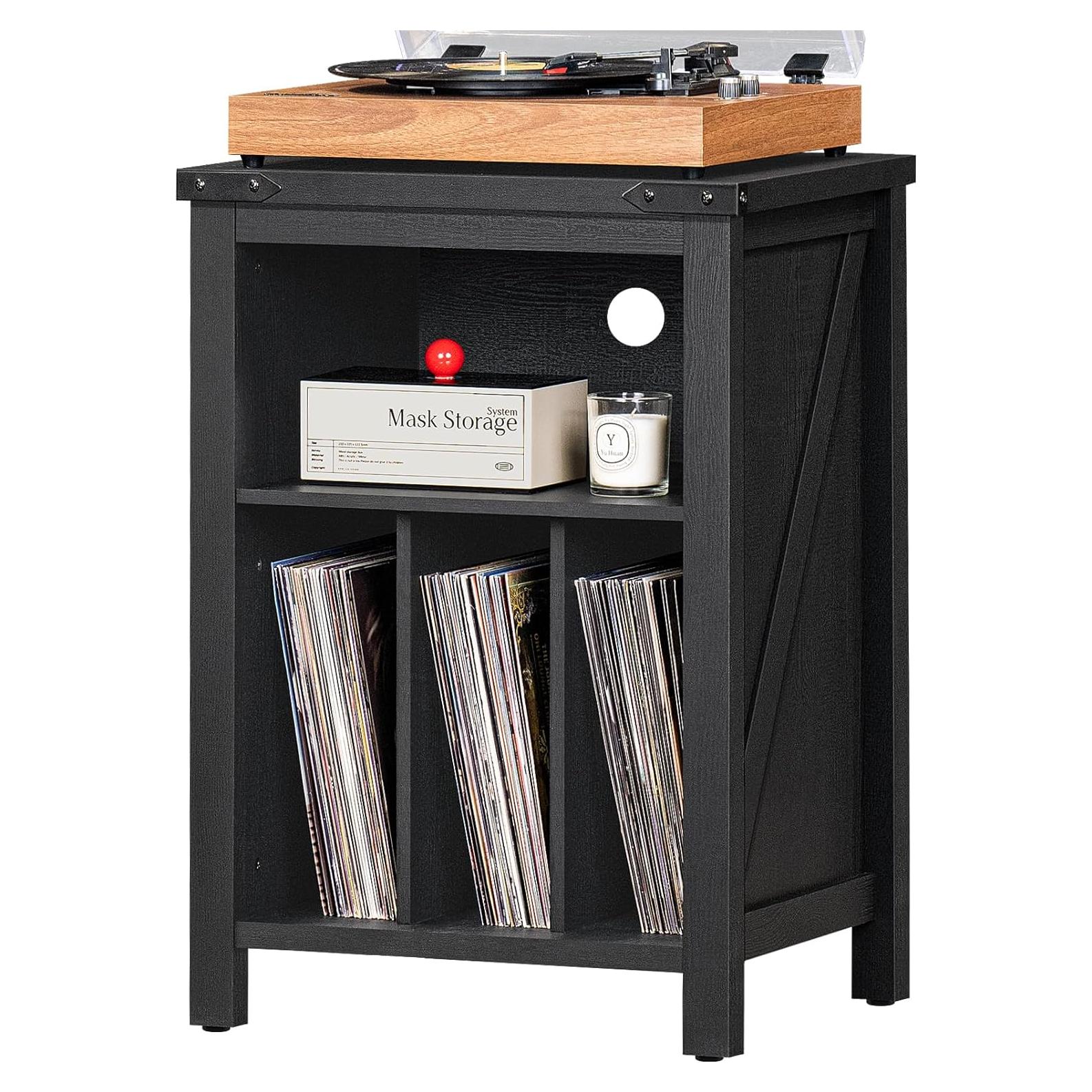 Soporte para Tocadiscos Joaxswe Negro con Almacenamiento 160 Discos