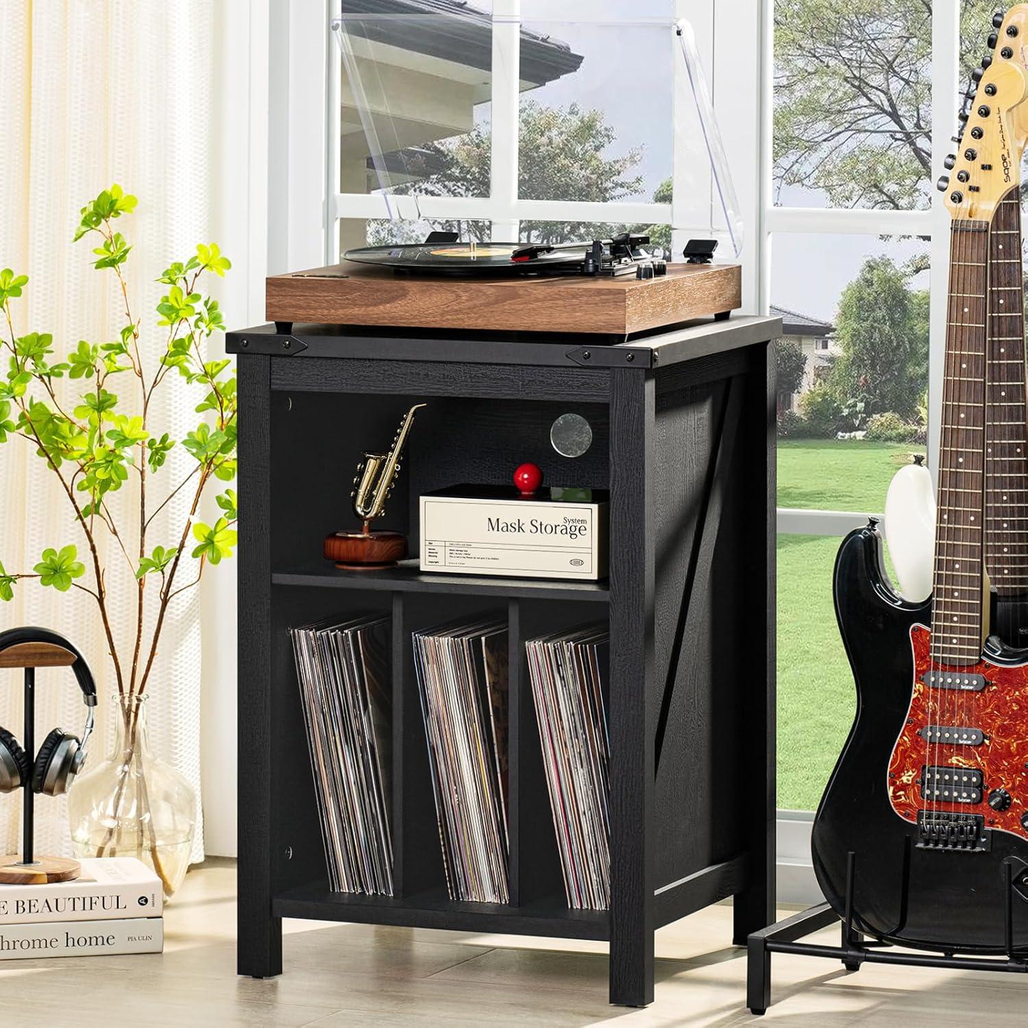 Soporte para Tocadiscos Joaxswe Negro con Almacenamiento 160 Discos