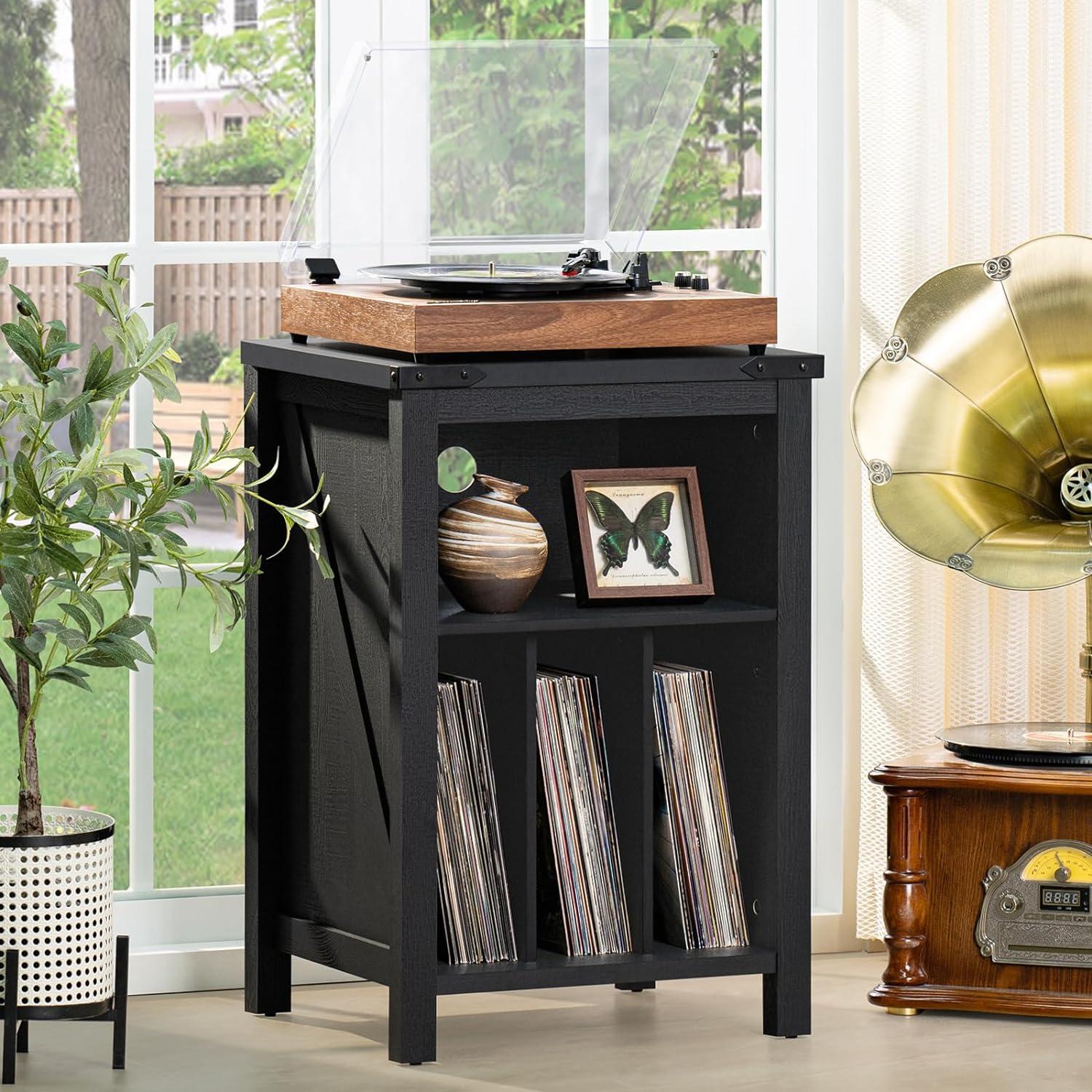 Soporte para Tocadiscos Joaxswe Negro con Almacenamiento 160 Discos