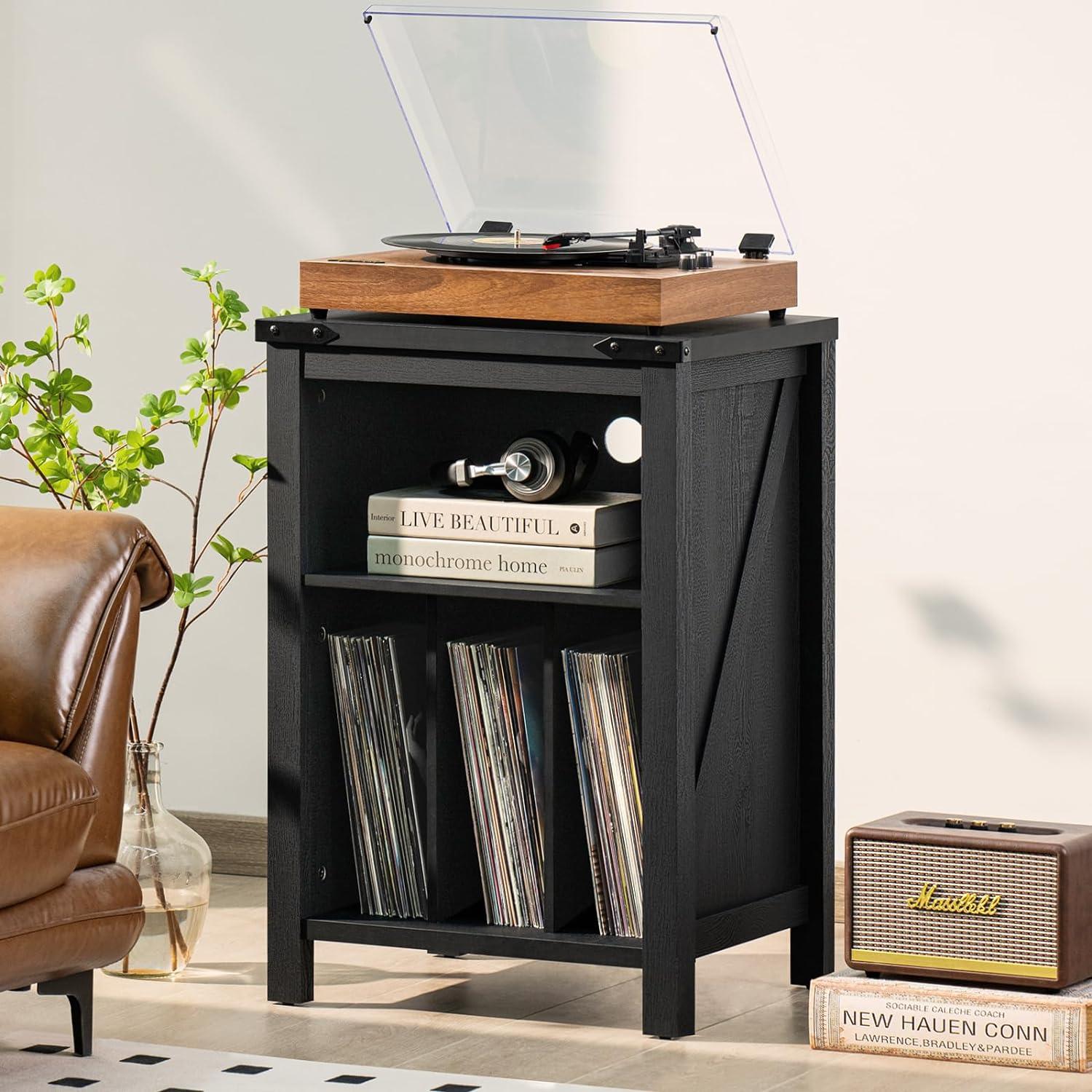 Soporte para Tocadiscos Joaxswe Negro con Almacenamiento 160 Discos