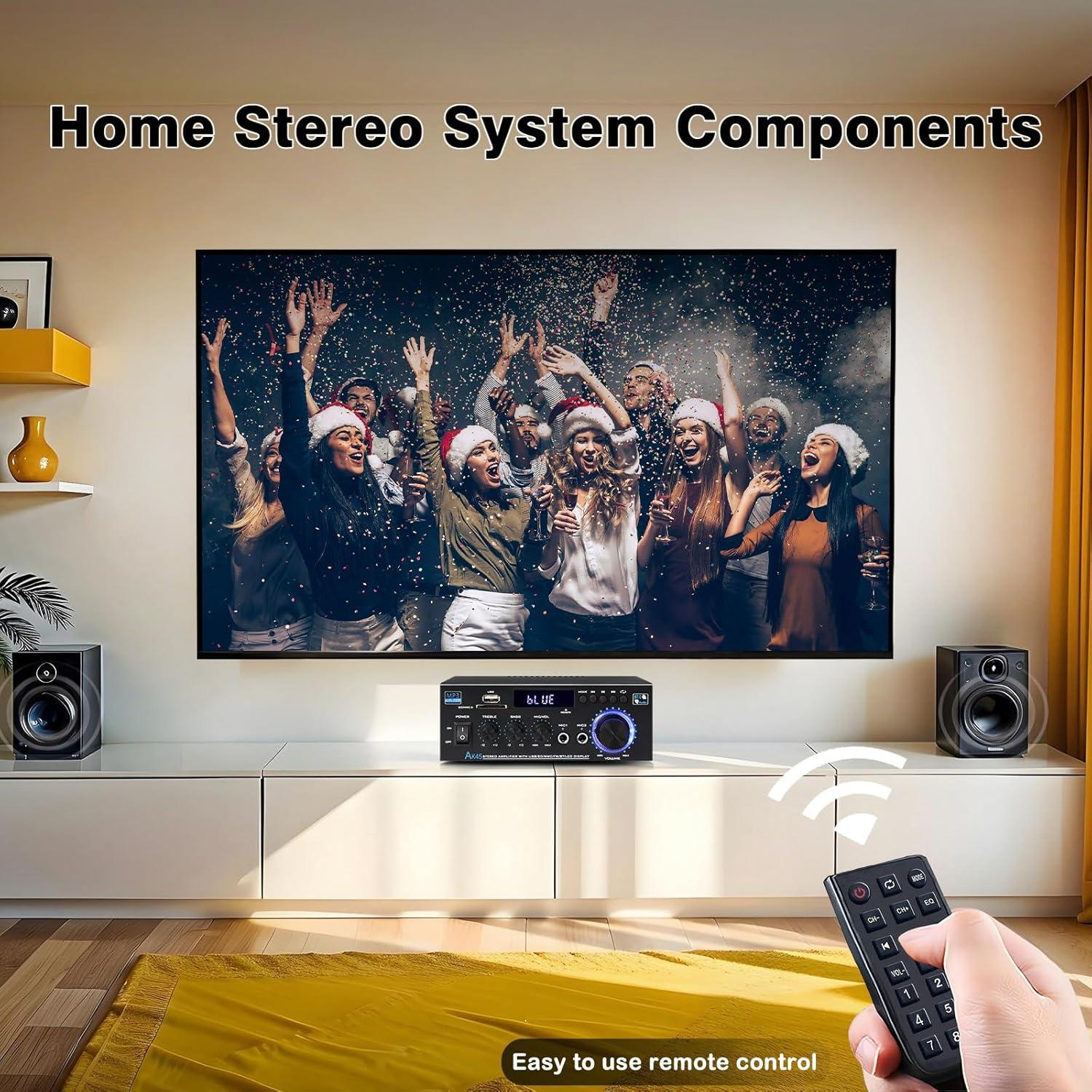 Amplificador Estéreo WOOPKER AK45 300W 2 Canales Bluetooth