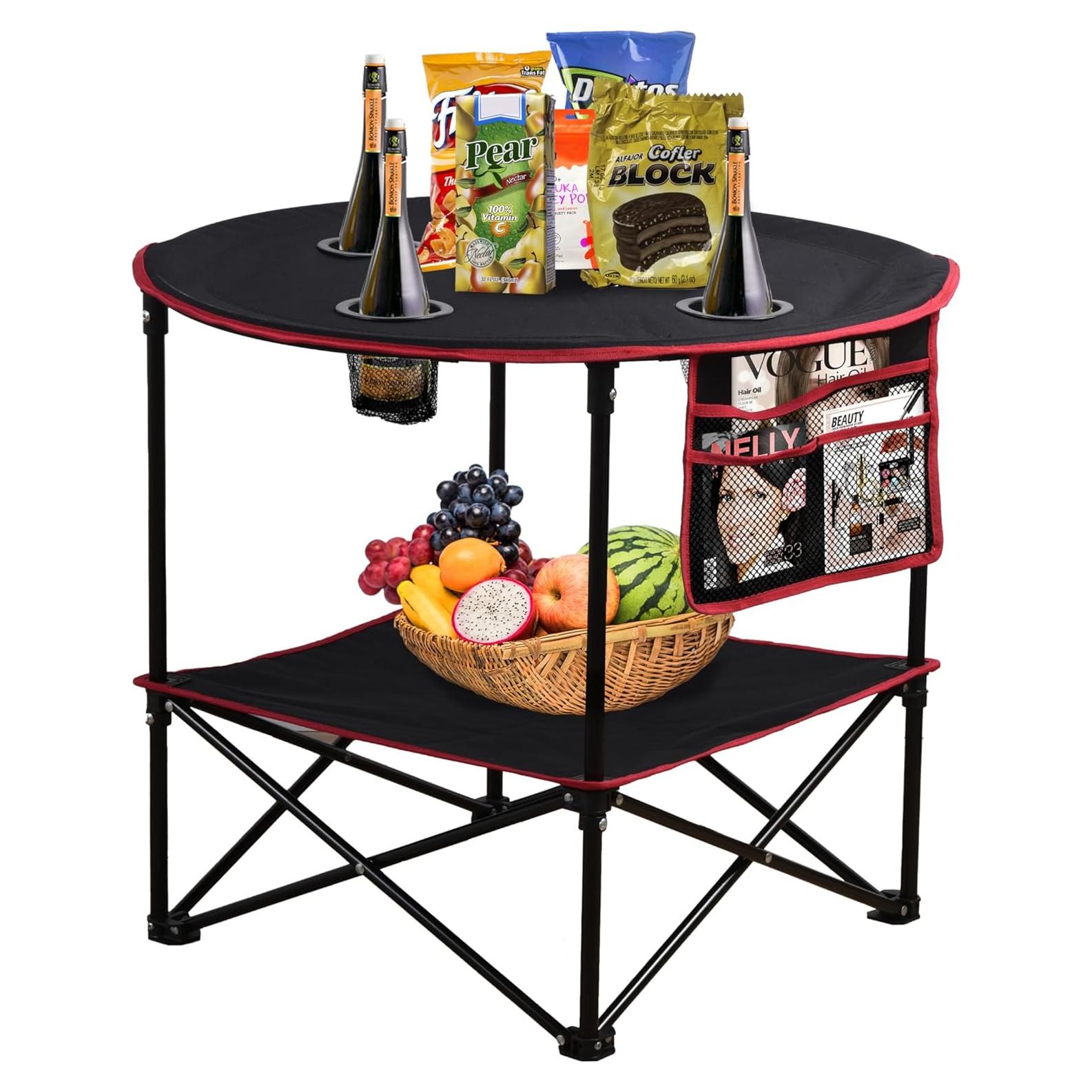 LEADALLWAY Mesa Plegable de Picnic 4 Portavasos 50,8 cm