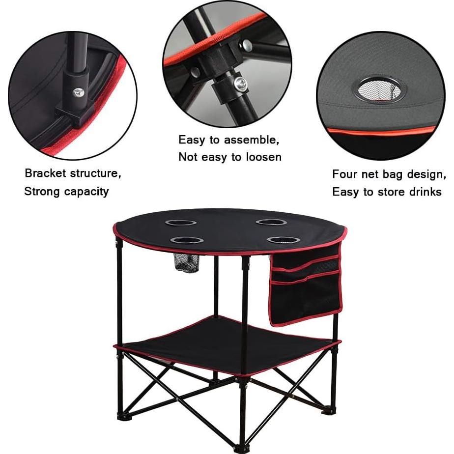 LEADALLWAY Mesa Plegable de Picnic 4 Portavasos 50,8 cm