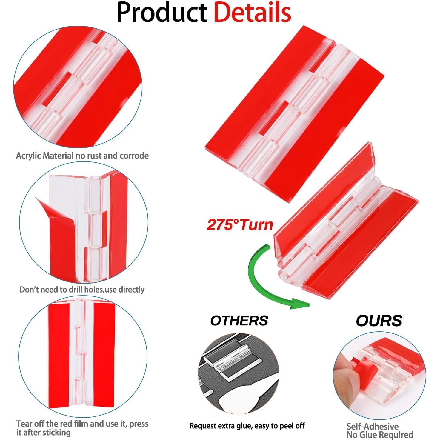 4 Bisagras Plásticas Autoadhesivas Mozeat Lens 65x40mm