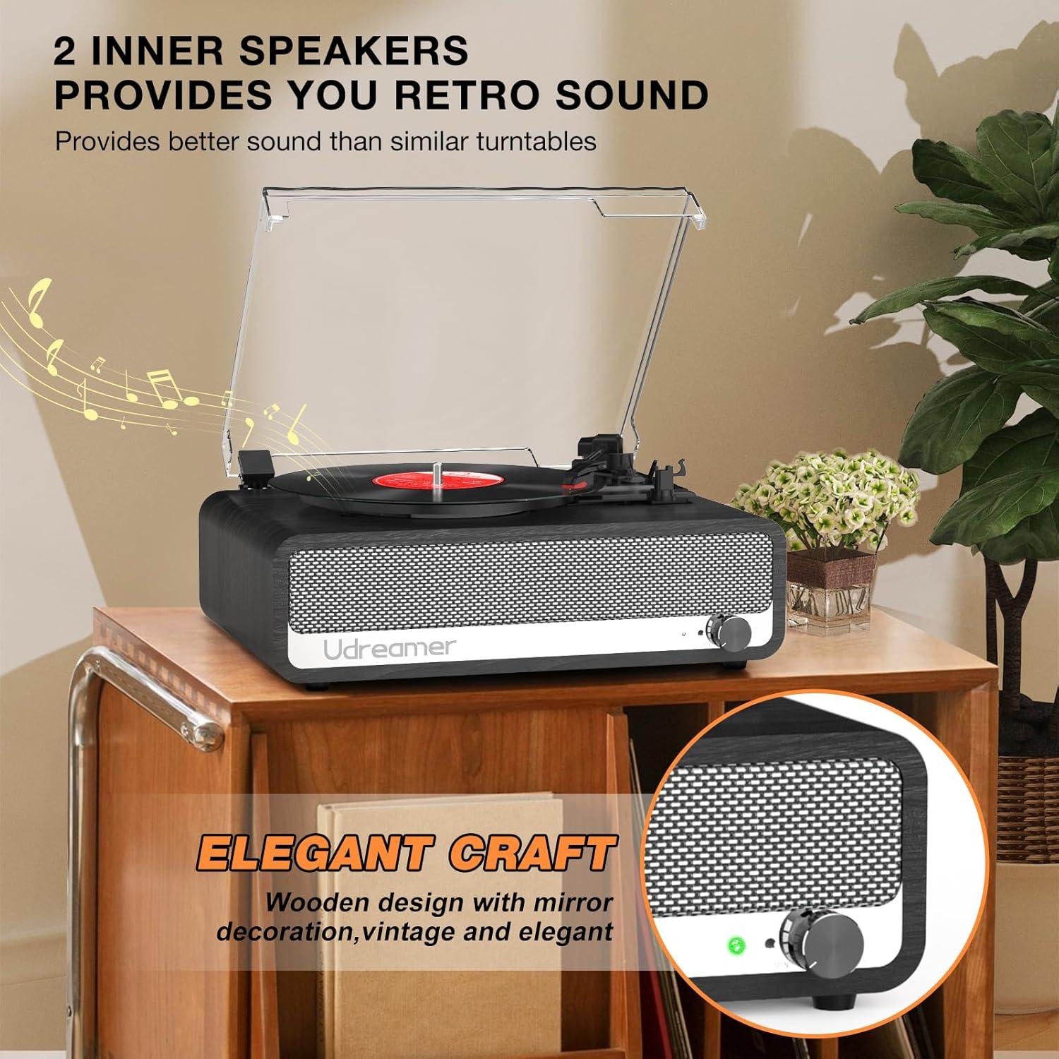 Reproductor de Vinilo Udreamer con Bluetooth 5.3 y Altavoces 40W