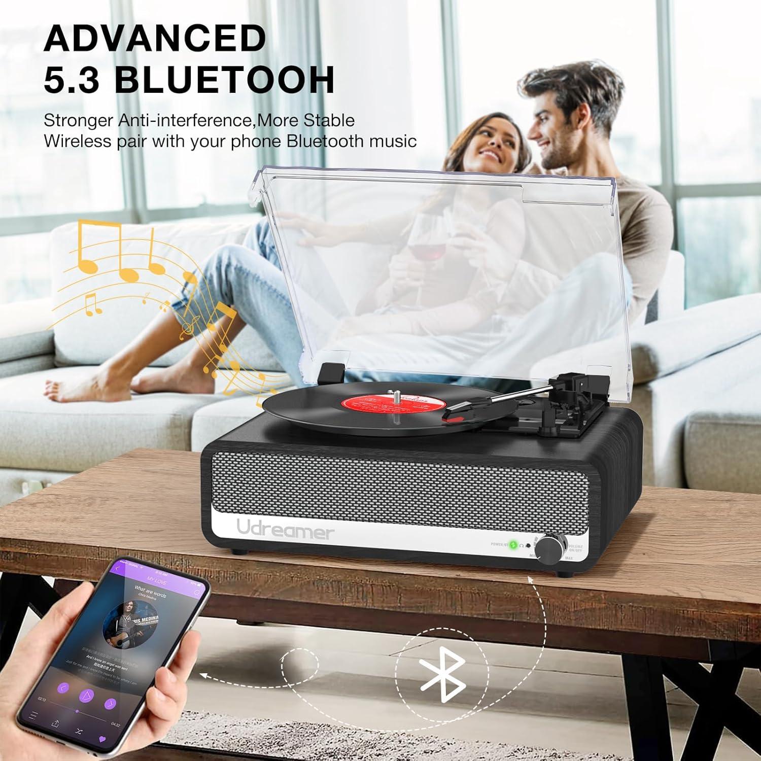 Reproductor de Vinilo Udreamer con Bluetooth 5.3 y Altavoces 40W