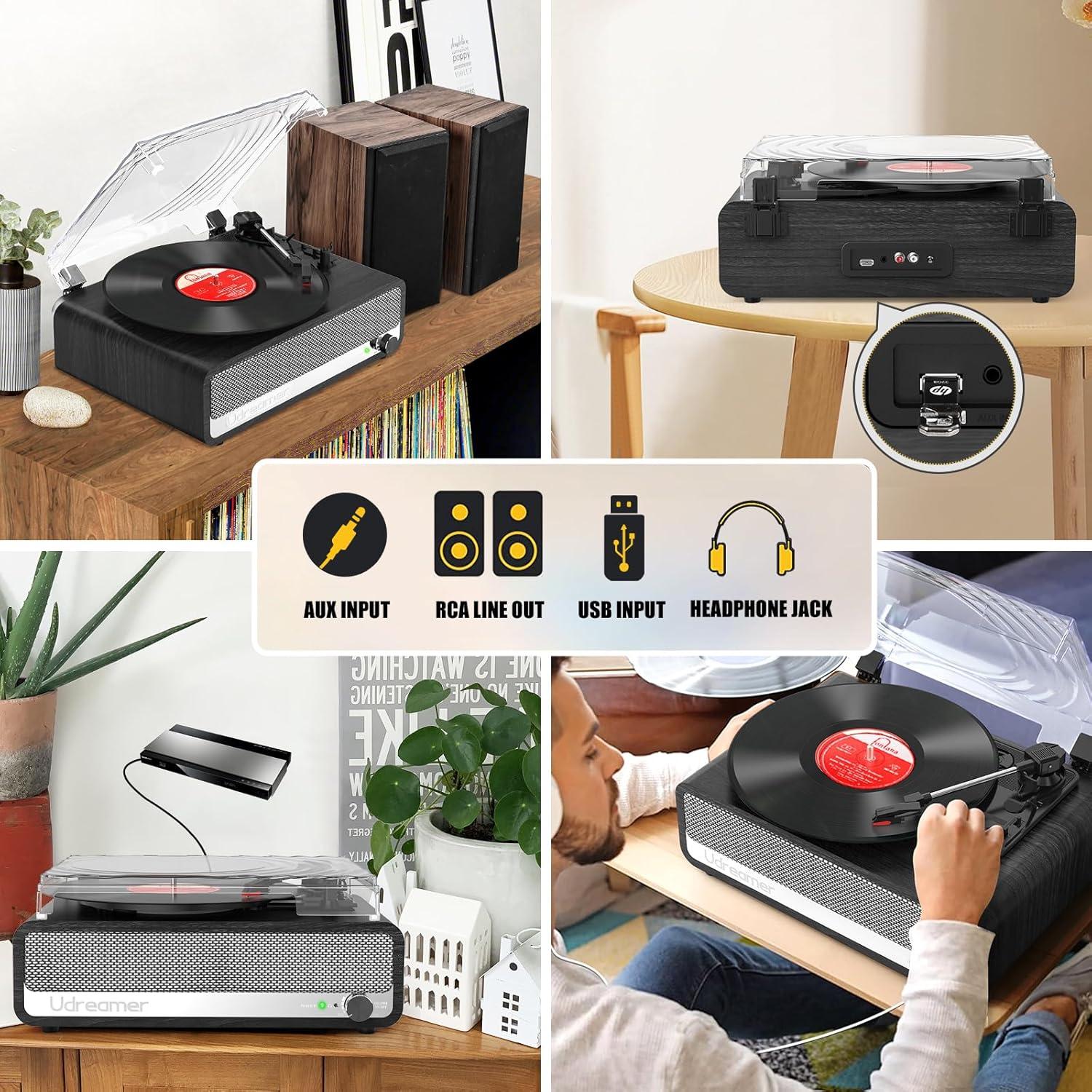 Reproductor de Vinilo Udreamer con Bluetooth 5.3 y Altavoces 40W