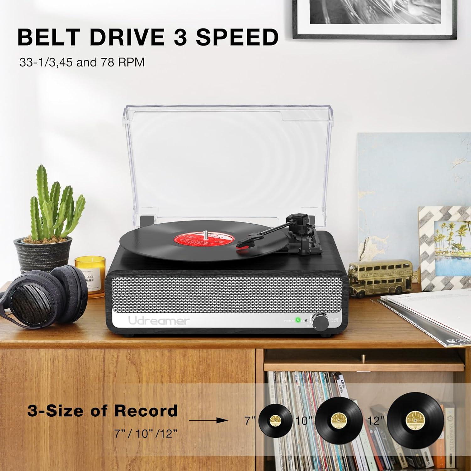 Reproductor de Vinilo Udreamer con Bluetooth 5.3 y Altavoces 40W