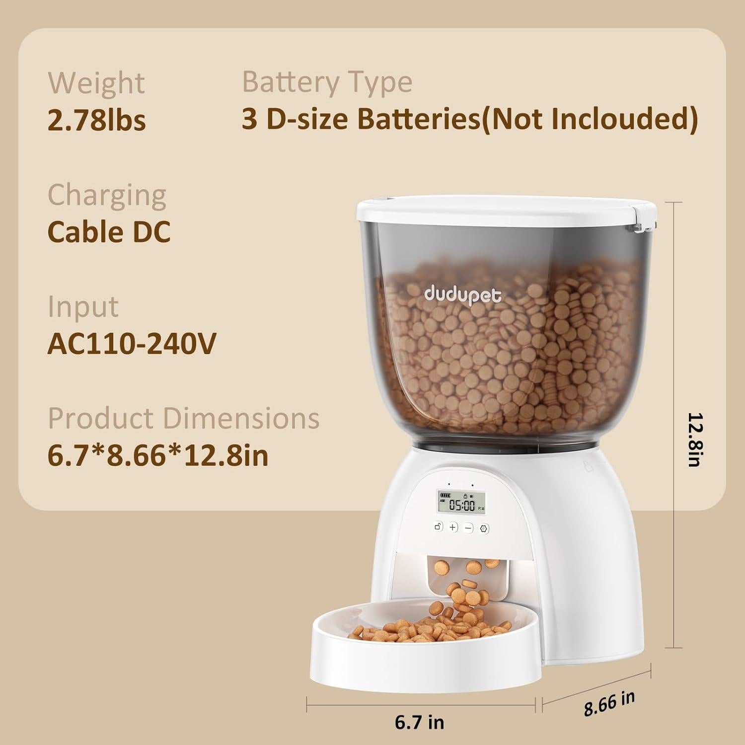 Dispensador Automático de Comida DUDUPET 5L Programable