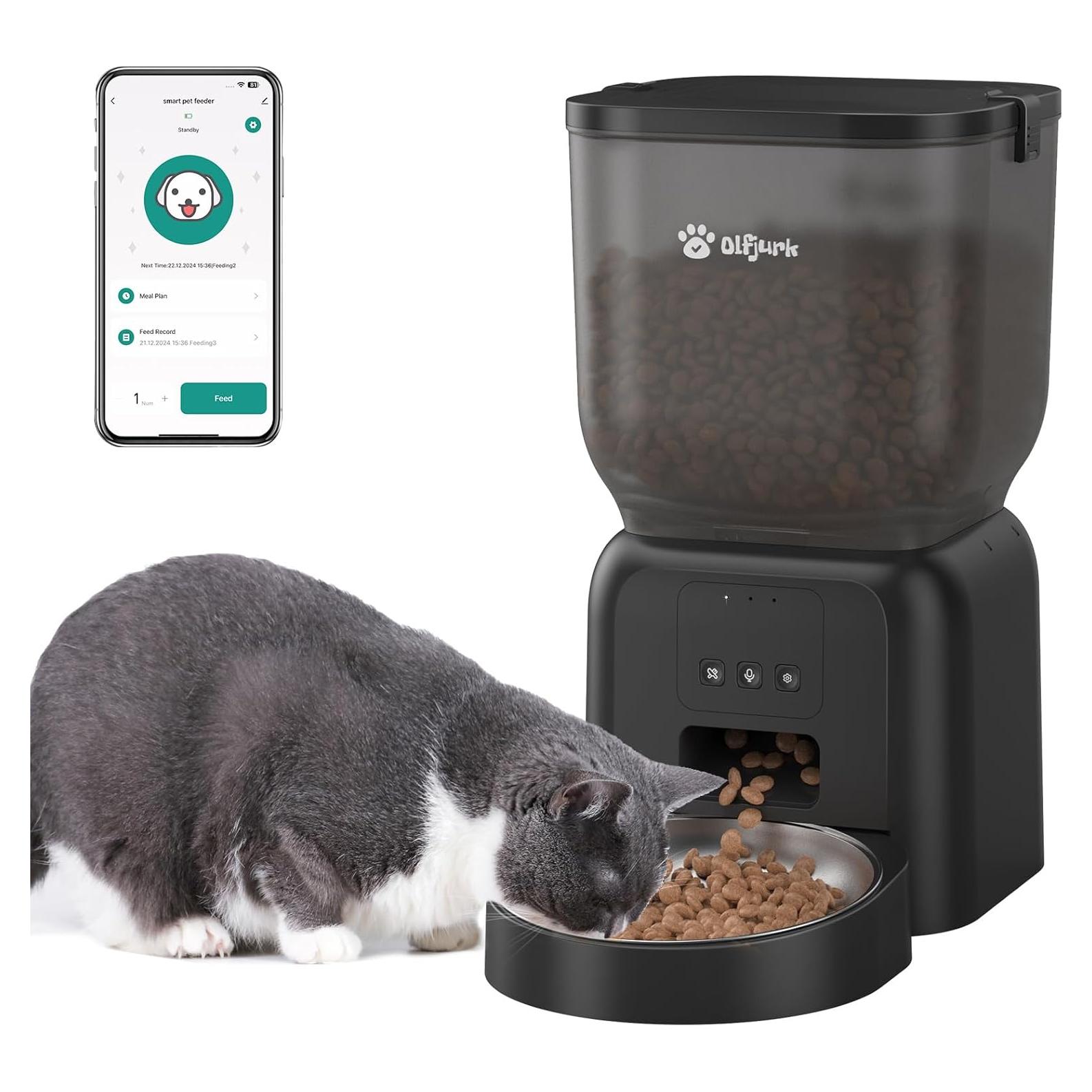 Comedero Automático Olfjurk 4L para Perros y Gatos WiFi