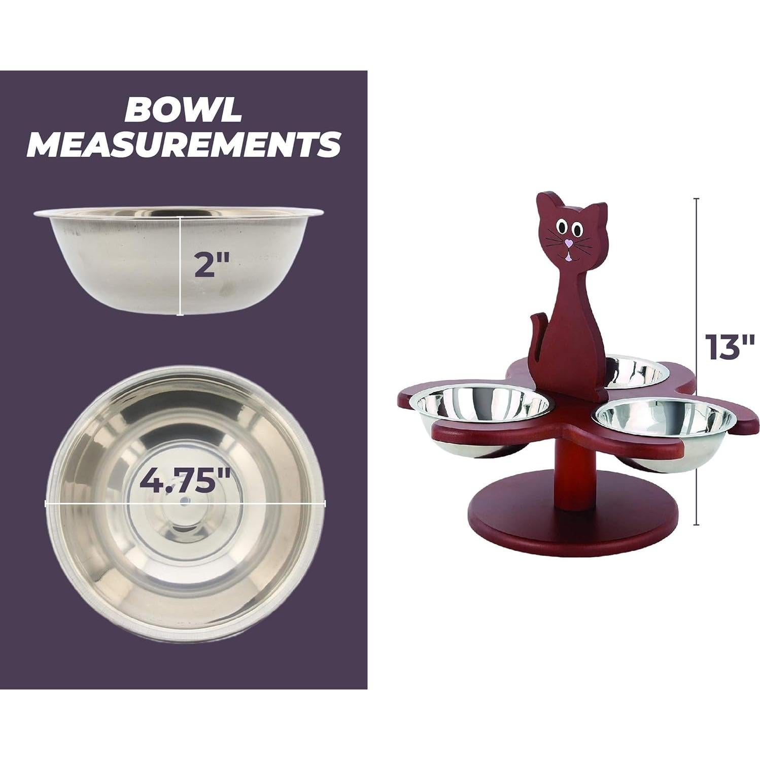 Alimentador Elevado para Gatos Etna con 3 Cuencos de Madera