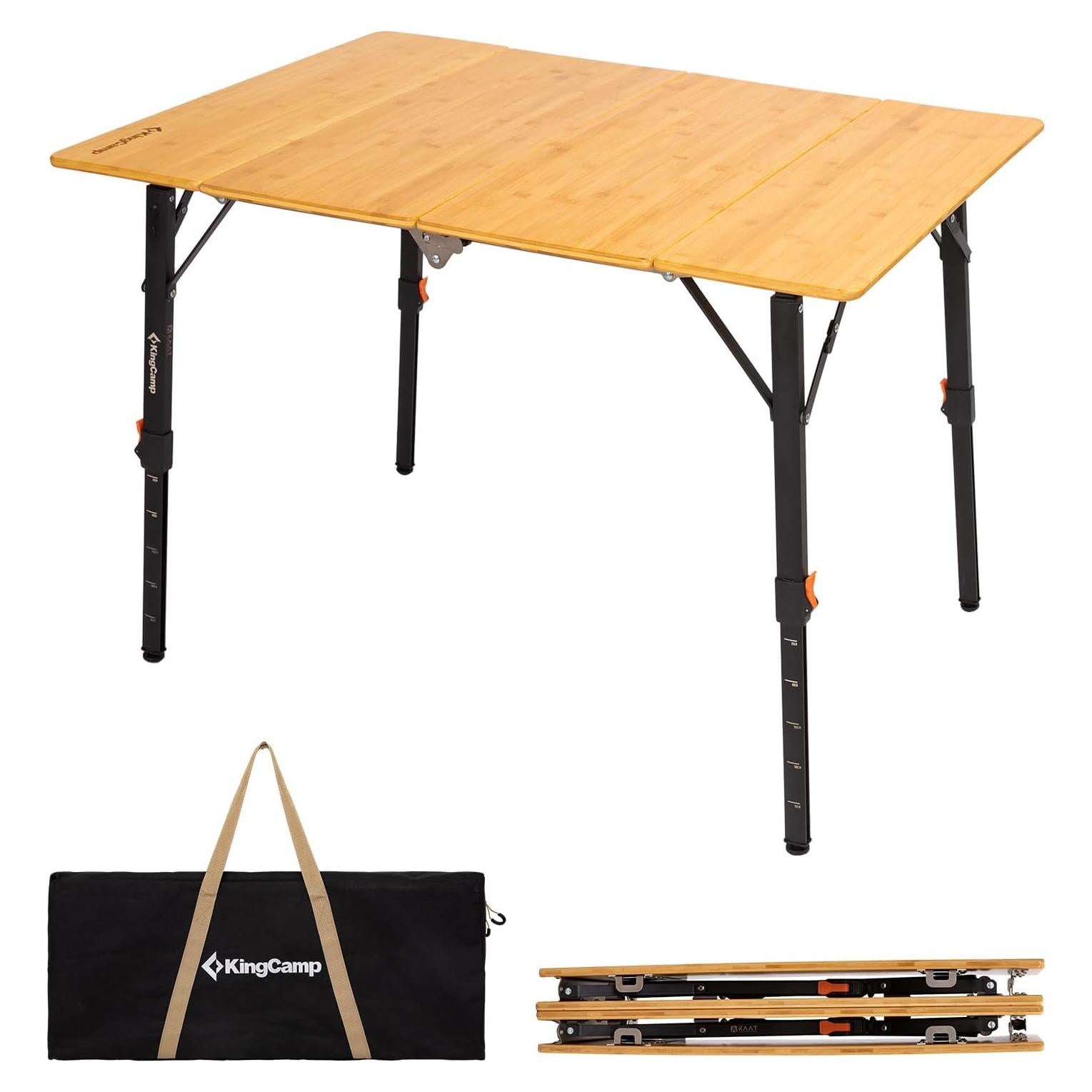 Mesa Plegable KingCamp de Bambú Ajustable 100x70 cm