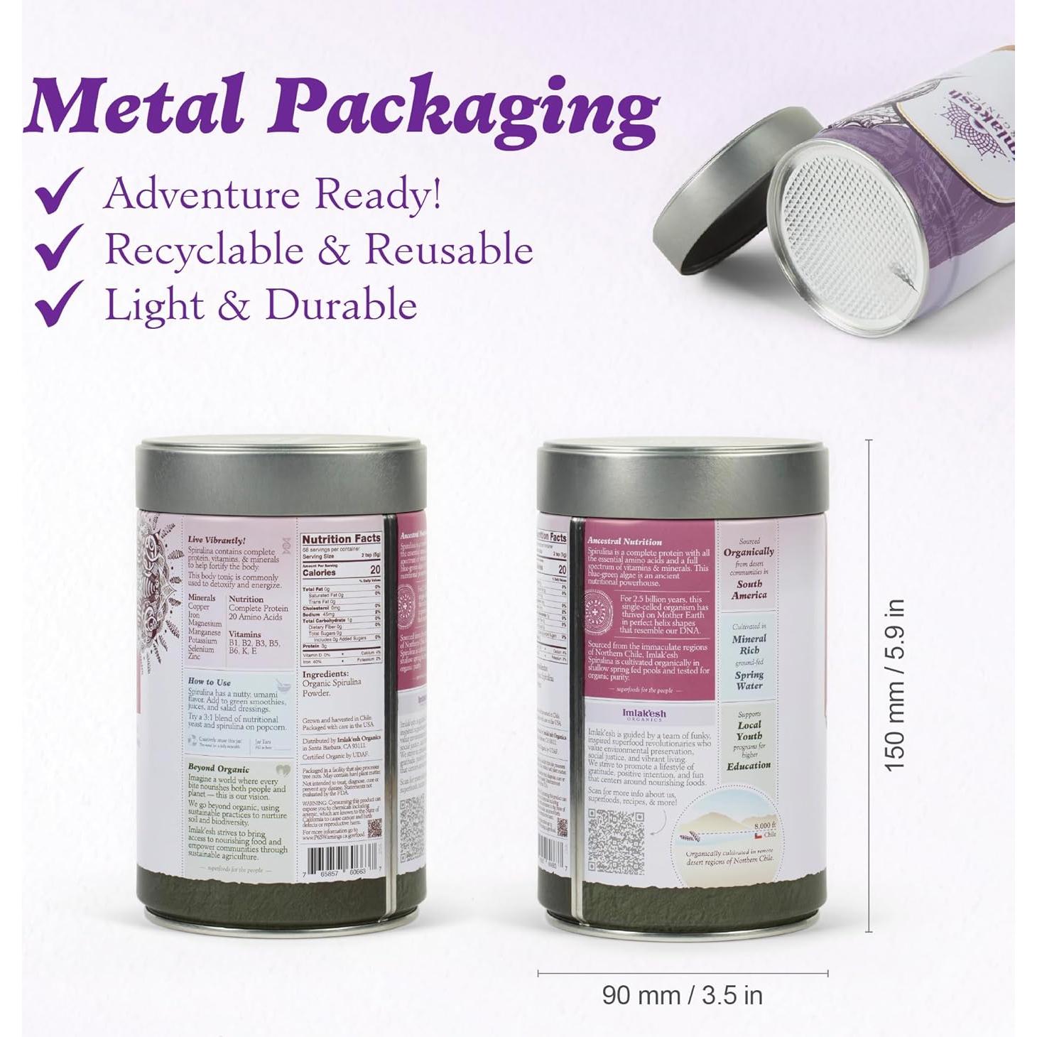 Spirulina en Polvo Orgánica Imlak'esh 340g - Superalimento