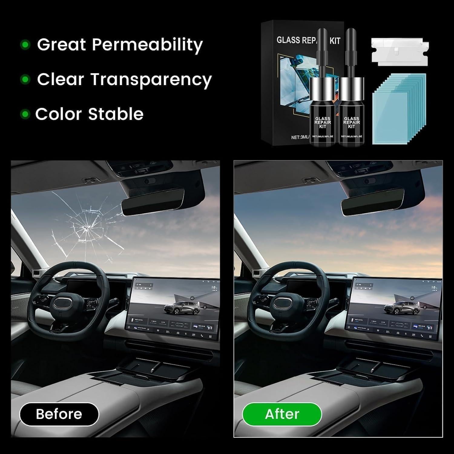 Kit de Reparación de Grietas en Parabrisas DOBYONE 2 Botellas