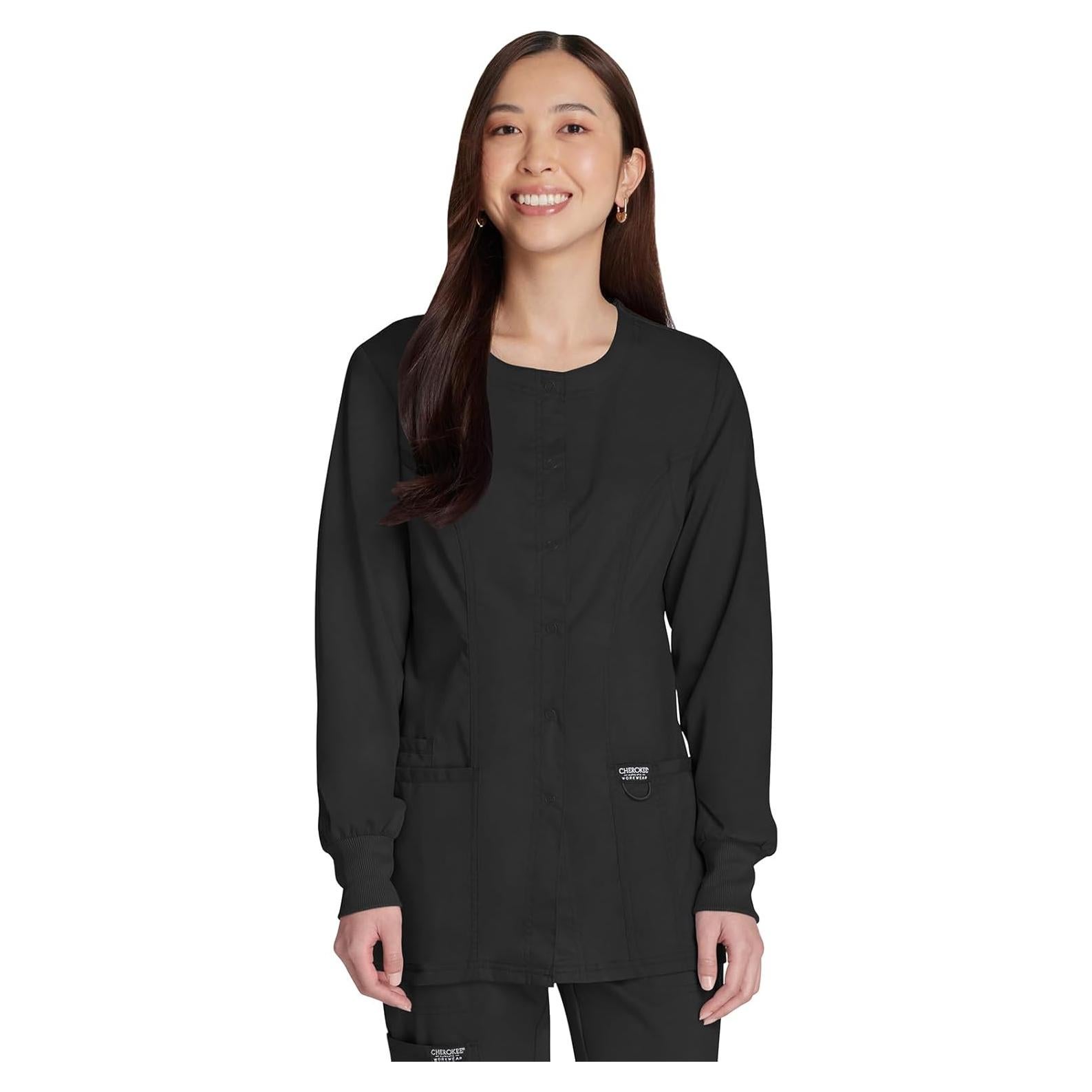 Chaqueta de Scrubs para Mujeres Cherokee WW310 - Negro, Tallas hasta 5XL