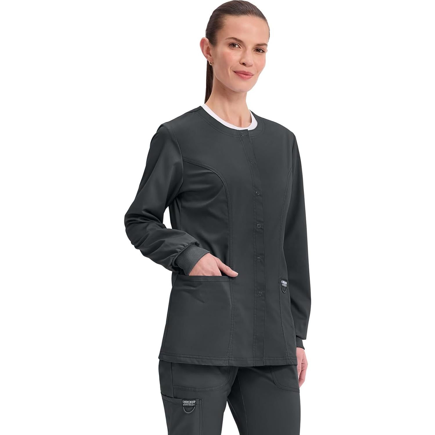 Chaqueta de Scrubs para Mujeres Cherokee WW310 - Negro, Tallas hasta 5XL