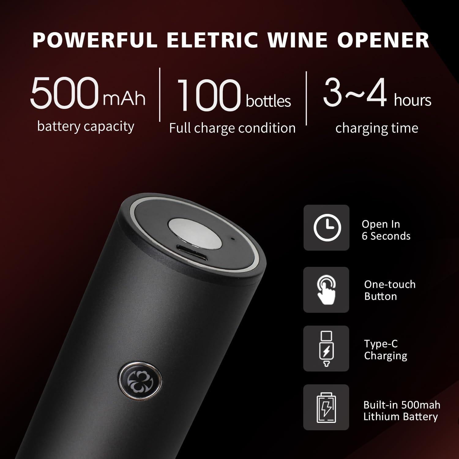 Abridor de Vino Eléctrico Ludkim Set 4 Piezas Recargable