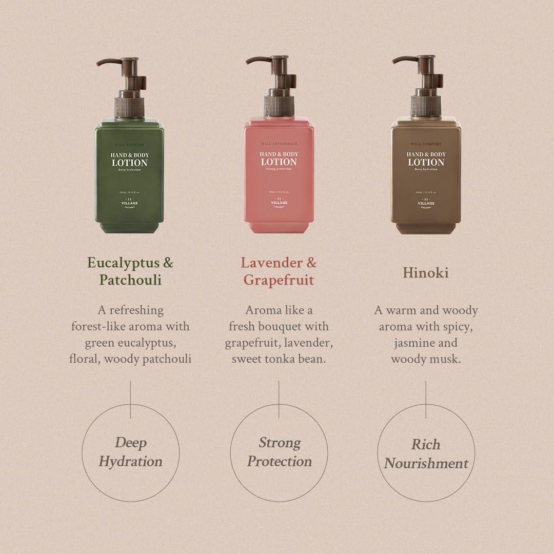 Loción Refrescante para Manos y Cuerpo Village11Factory 300ml Eucalipto y Pachulí