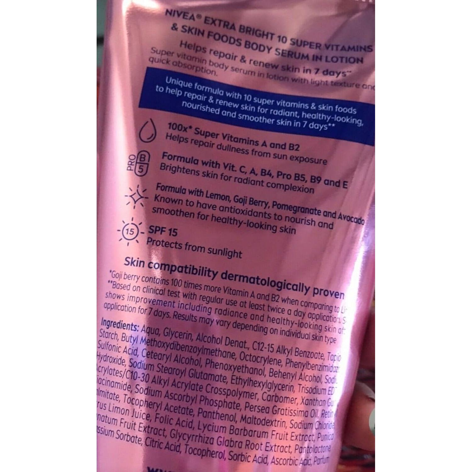 NIVEA Loción Corporal Extra Brillante 320ml 10 Vitaminas