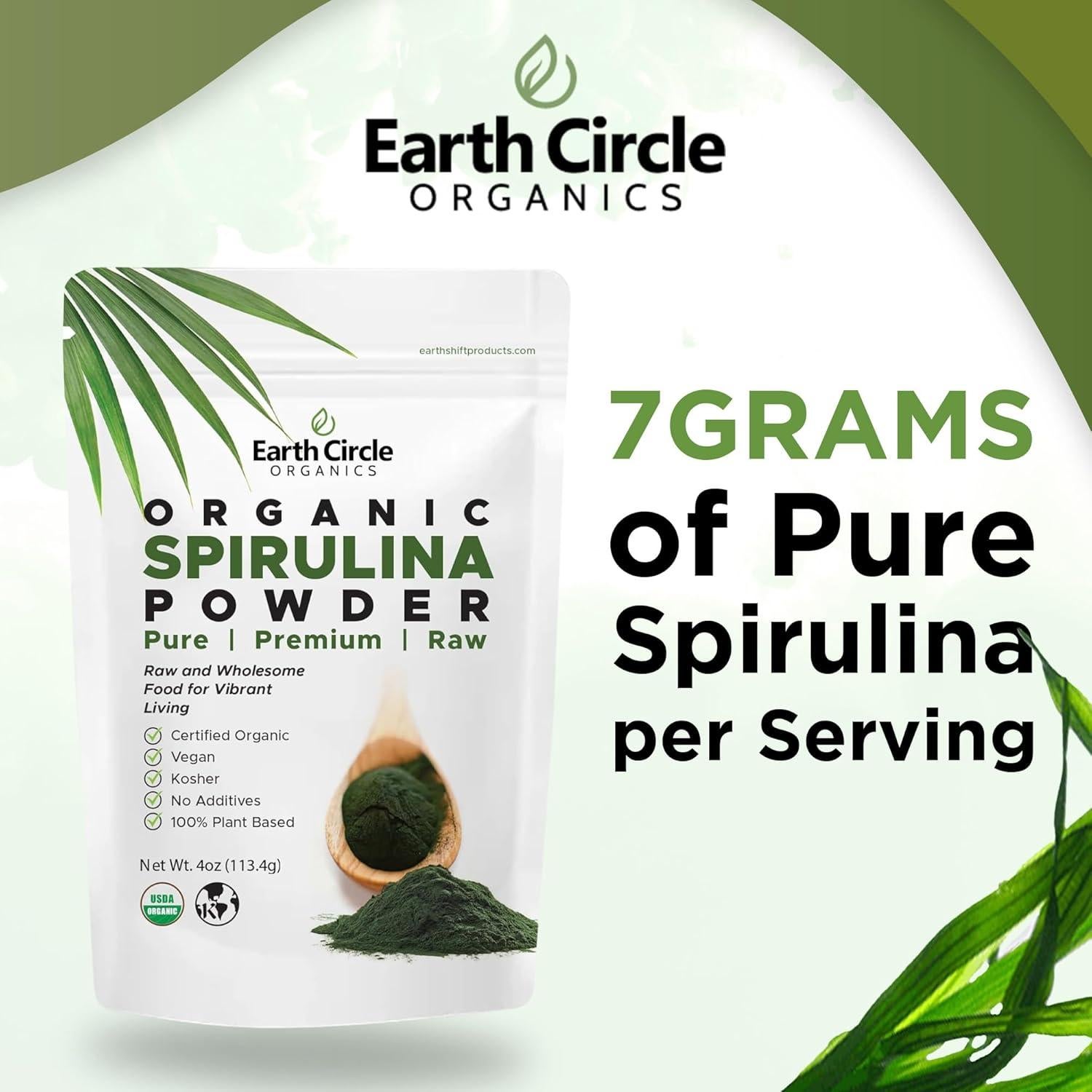 Polvo de Espirulina Cruda Kosher Earth Circle 113.4g - Superalimento