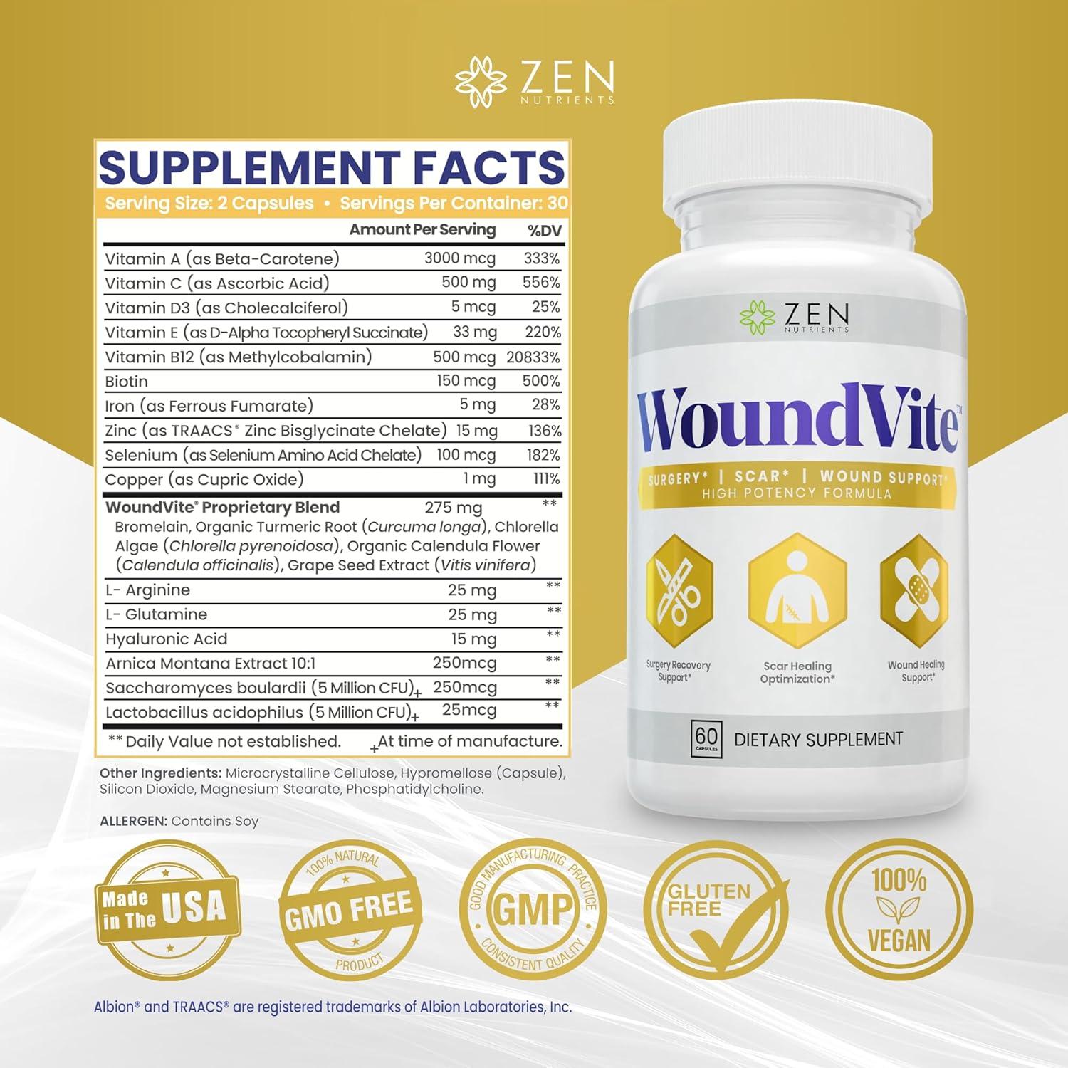 Zen Nutrients WoundVite 60 Cápsulas Veganas - Soporte Post-Cirugía