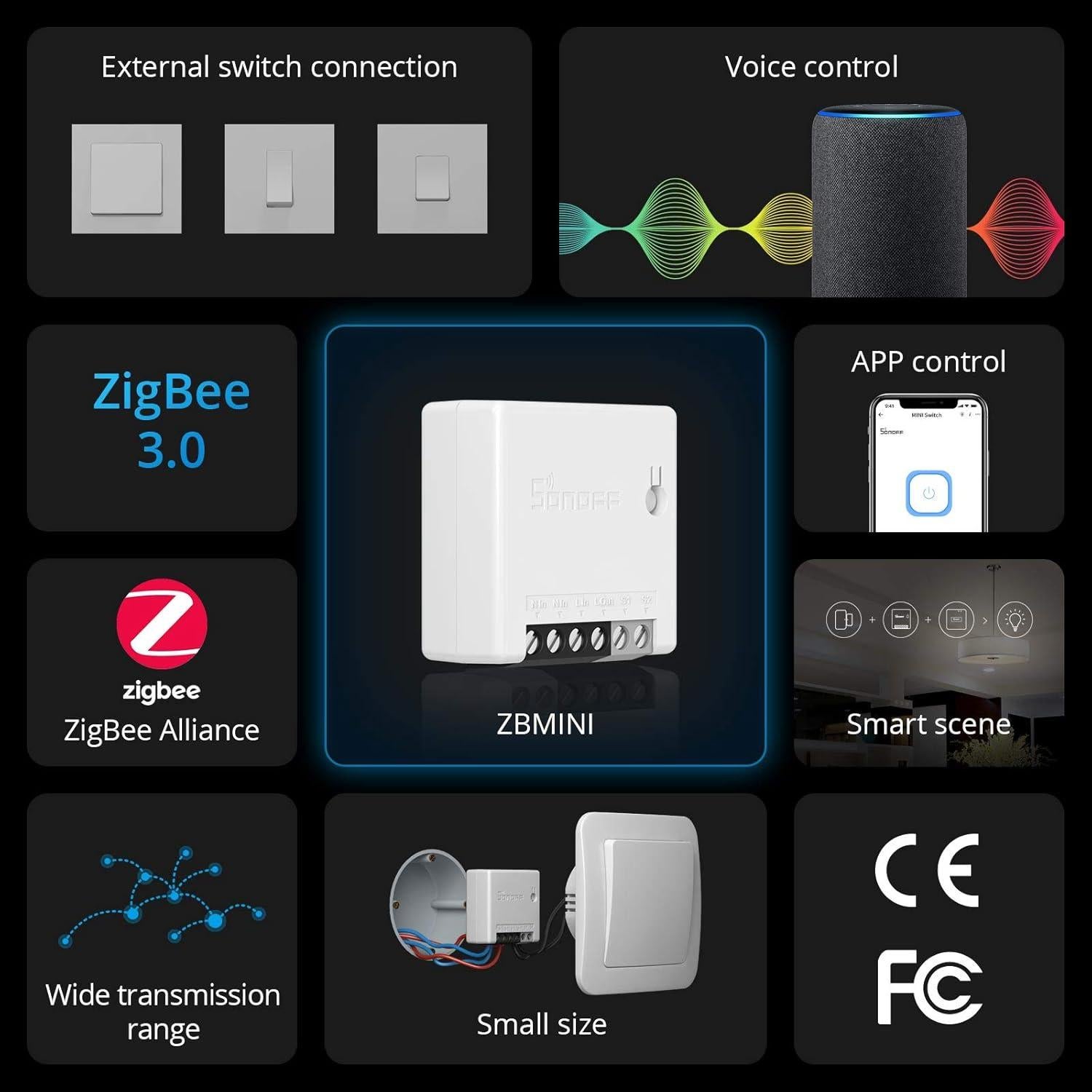 Interruptor de Luz Inteligente SONOFF ZBMINI 2 Vías ZigBee