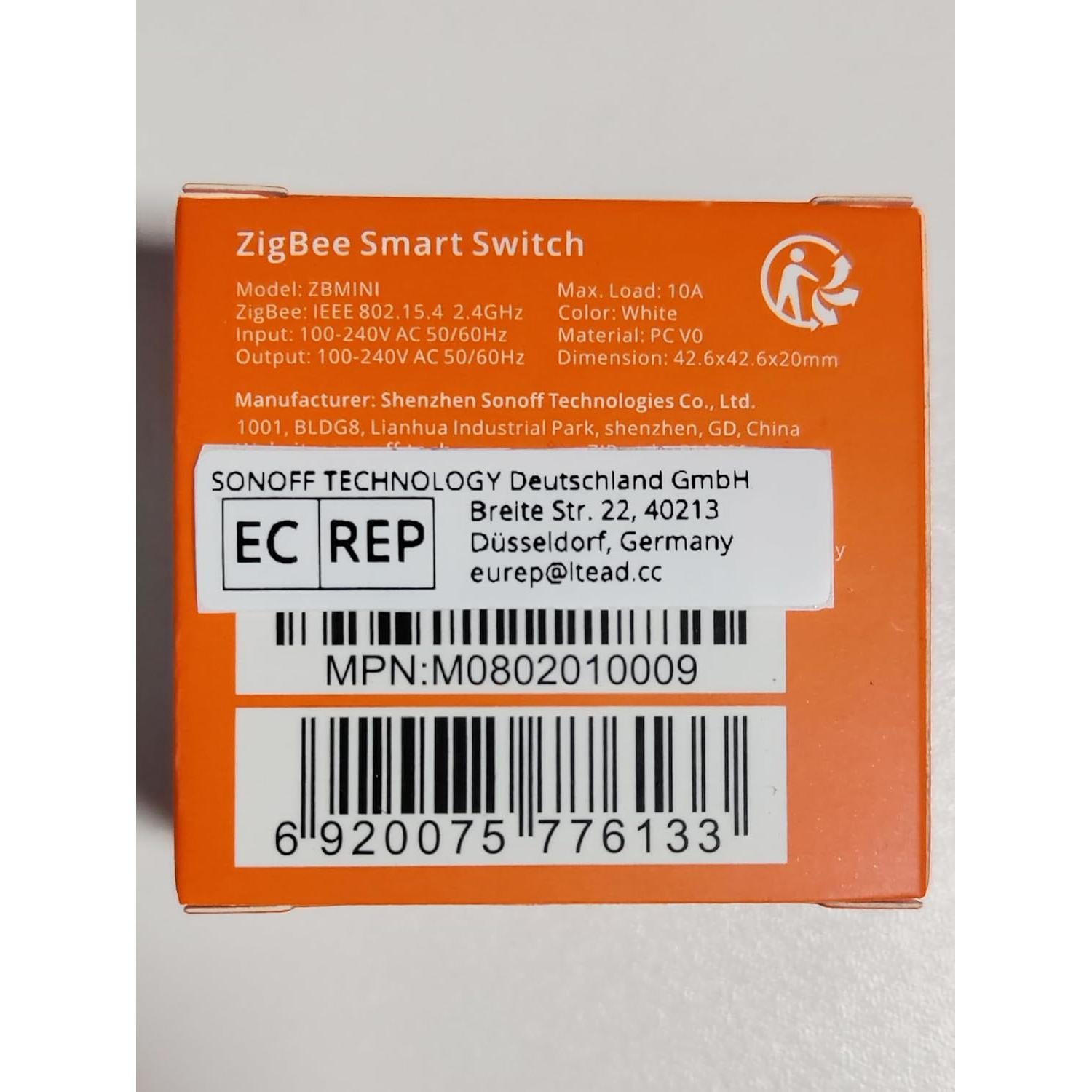 Interruptor de Luz Inteligente SONOFF ZBMINI 2 Vías ZigBee