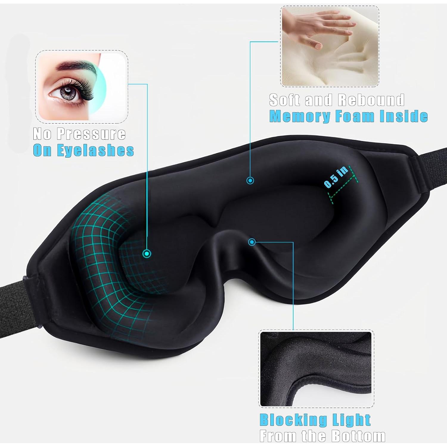 Máscara de Sueño 3D ToRhine Ajustable para Dormir - Negro