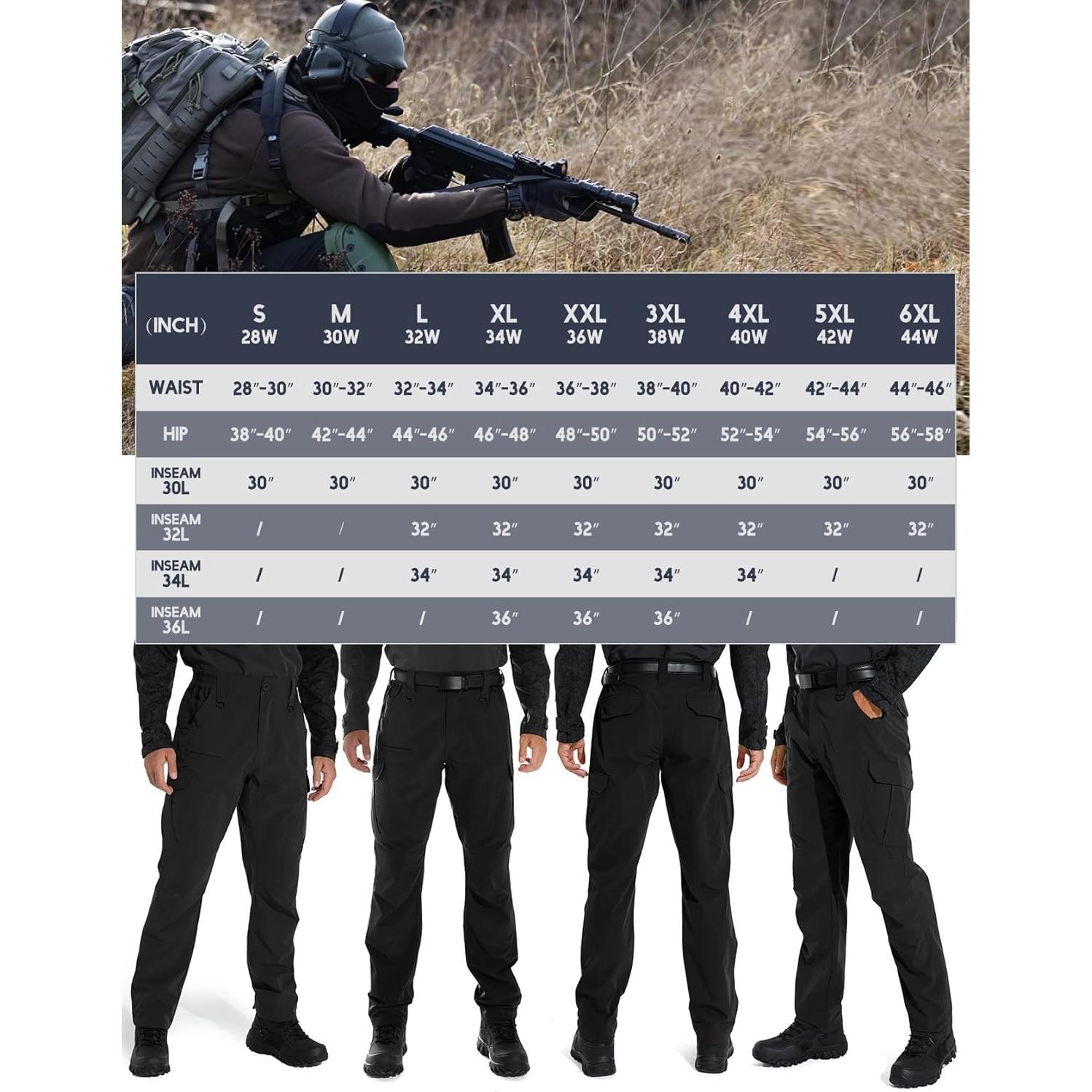 Pantalones Cargo Tácticos Livianos KFUBUO Hombre 28W x 30L Negro