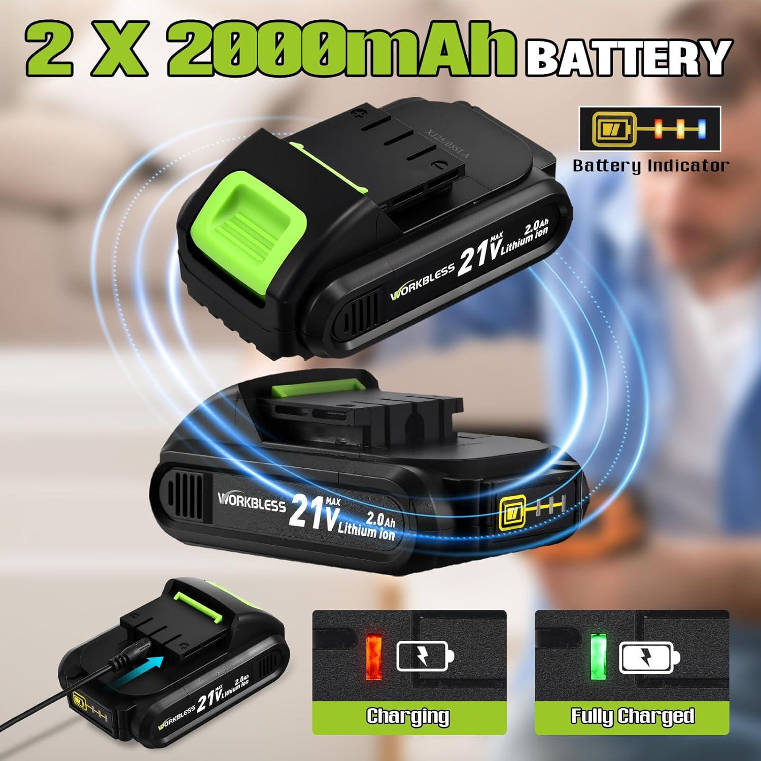 Taladro Inalámbrico WORKBLESS 21V con 2 Baterías y Cargador