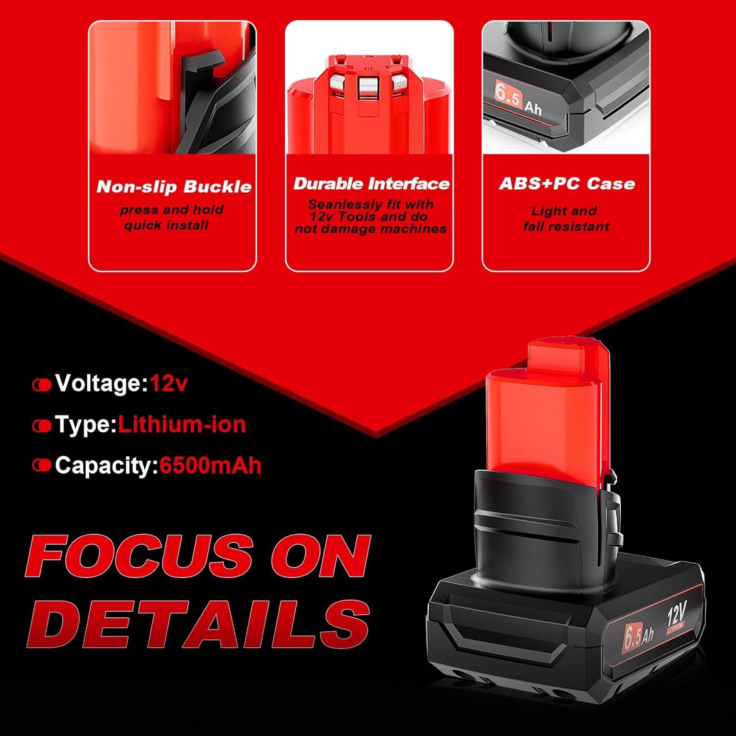 Batería Li-Ion 12V 6500mAh TenHutt para Milwaukee M-12