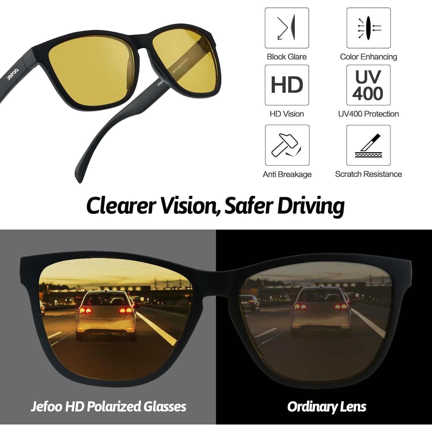 Gafas de Conducción Nocturna Jefoo Antirreflejo Lente Amarillo