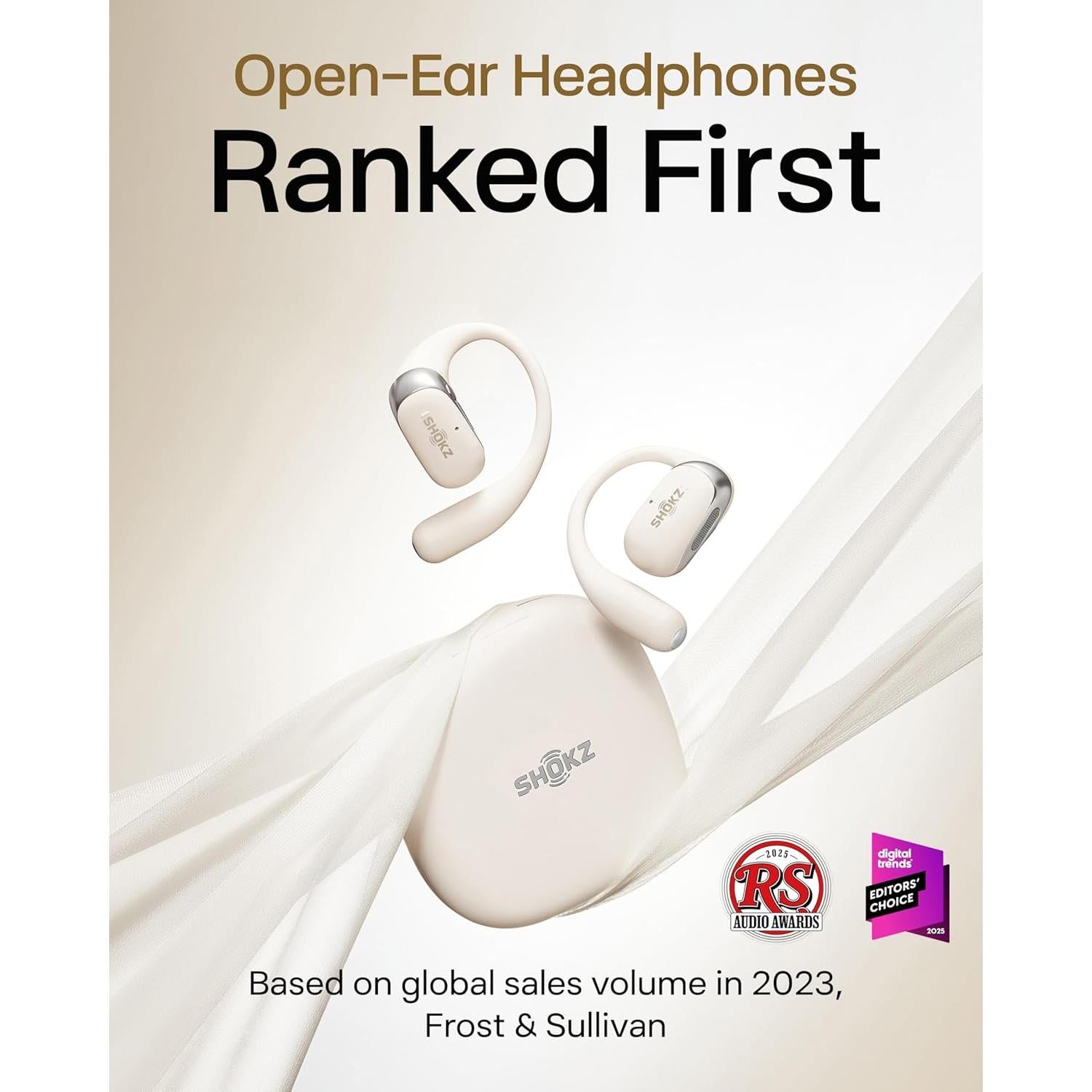 SHOKZ OpenFit 2 Open-Ear Headphones,True Wireless Bluetooth Earphones with Microphone,Earhook Earbuds with 48 Hours of Playtime,Fast Charging,IP55 Water-Resistant,with Carrying Bag,Beige,Bluetooth5.4