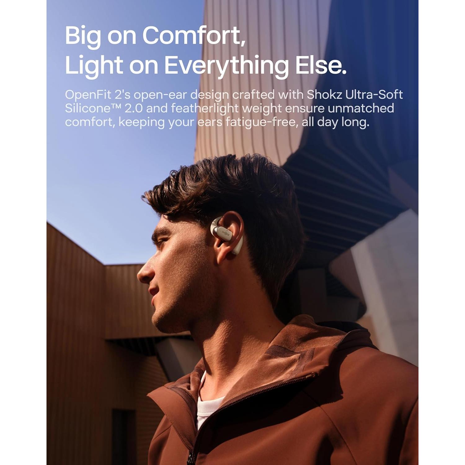 SHOKZ OpenFit 2 Open-Ear Headphones,True Wireless Bluetooth Earphones with Microphone,Earhook Earbuds with 48 Hours of Playtime,Fast Charging,IP55 Water-Resistant,with Carrying Bag,Beige,Bluetooth5.4