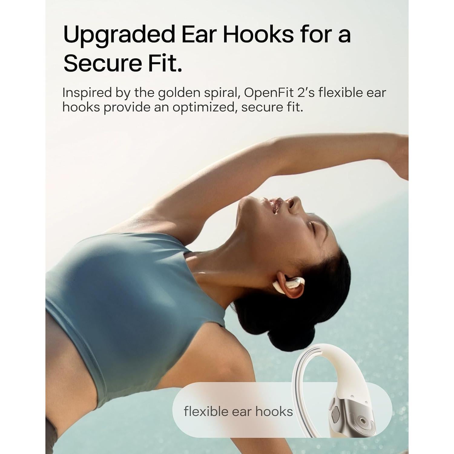 SHOKZ OpenFit 2 Open-Ear Headphones,True Wireless Bluetooth Earphones with Microphone,Earhook Earbuds with 48 Hours of Playtime,Fast Charging,IP55 Water-Resistant,with Carrying Bag,Beige,Bluetooth5.4