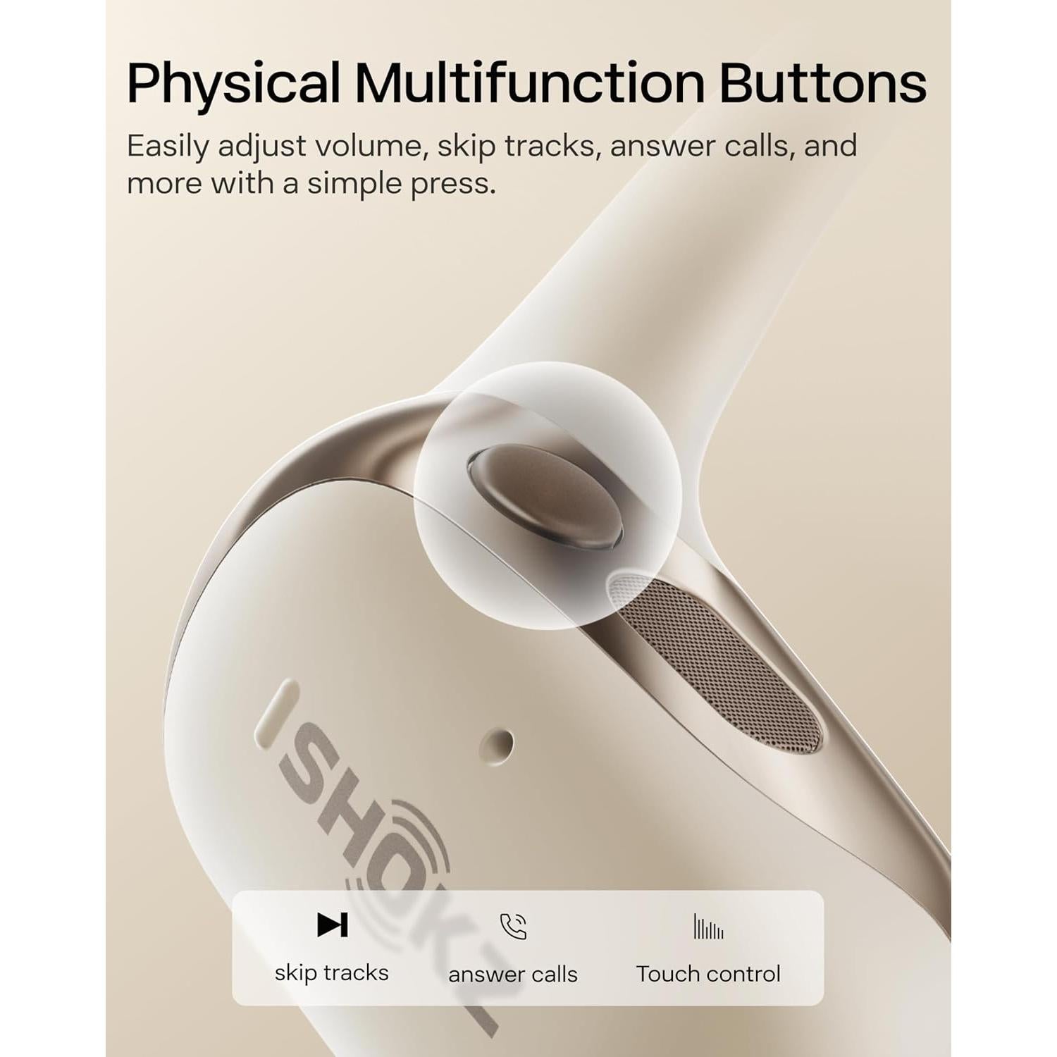 SHOKZ OpenFit 2 Open-Ear Headphones,True Wireless Bluetooth Earphones with Microphone,Earhook Earbuds with 48 Hours of Playtime,Fast Charging,IP55 Water-Resistant,with Carrying Bag,Beige,Bluetooth5.4
