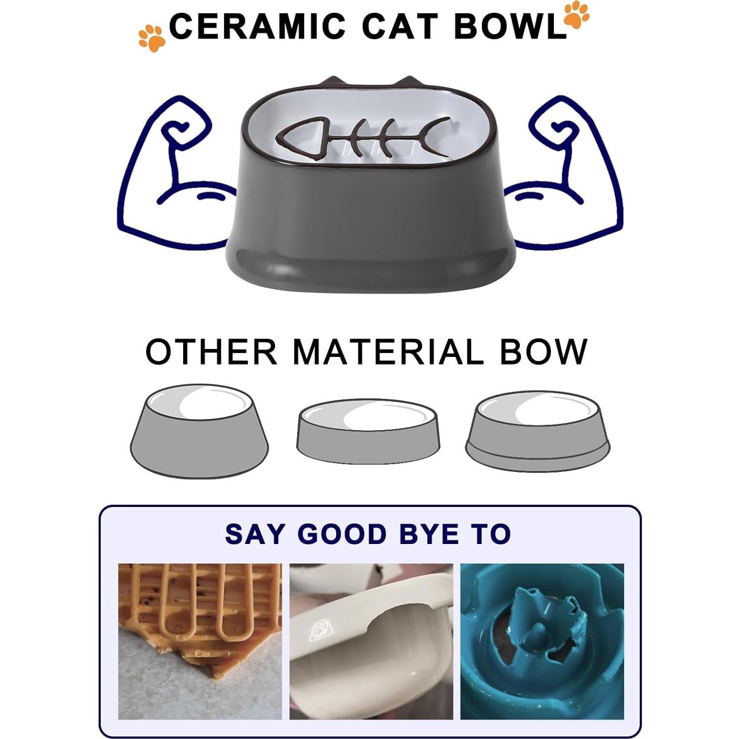 Cuenco Elevado para Gatos Y YHY Cerámica 17.5x16cm Gris