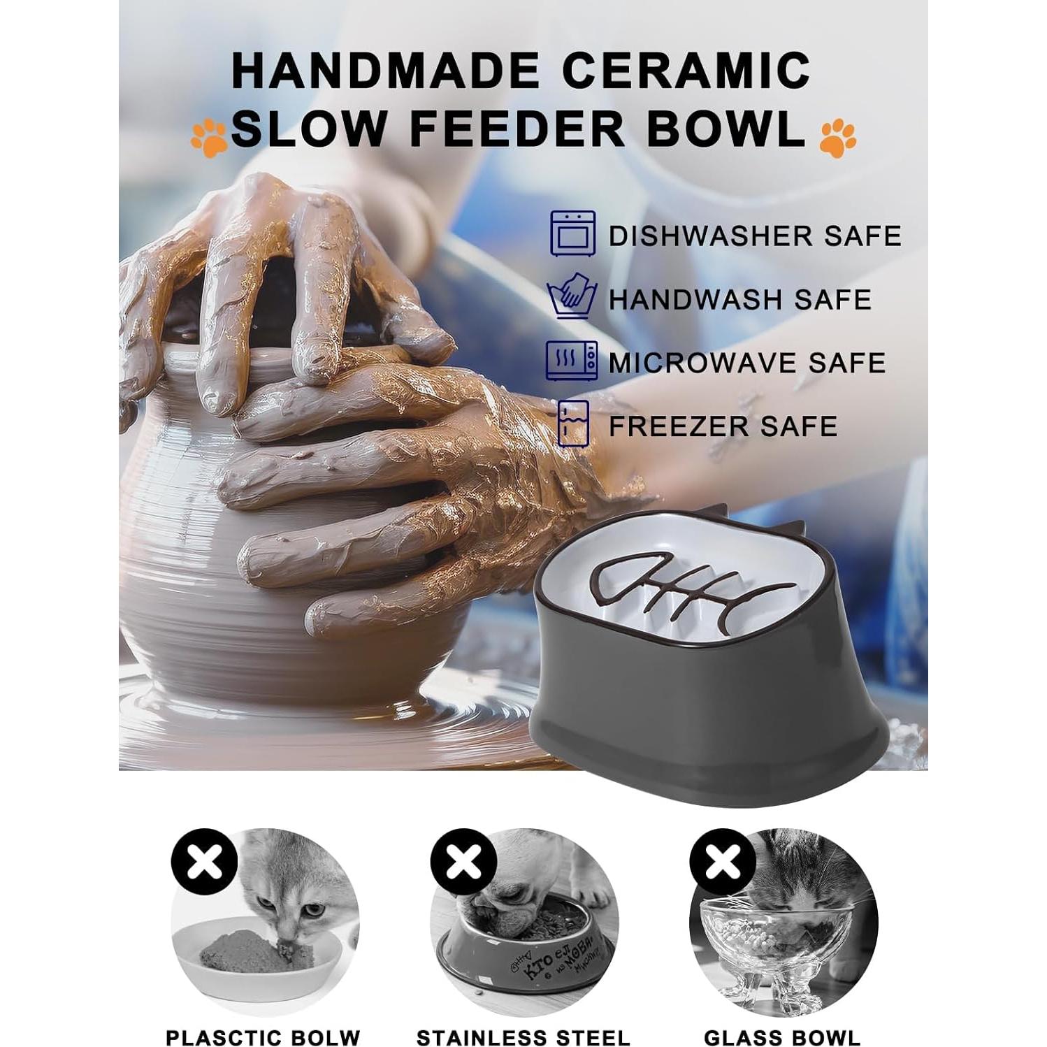 Cuenco Elevado para Gatos Y YHY Cerámica 17.5x16cm Gris