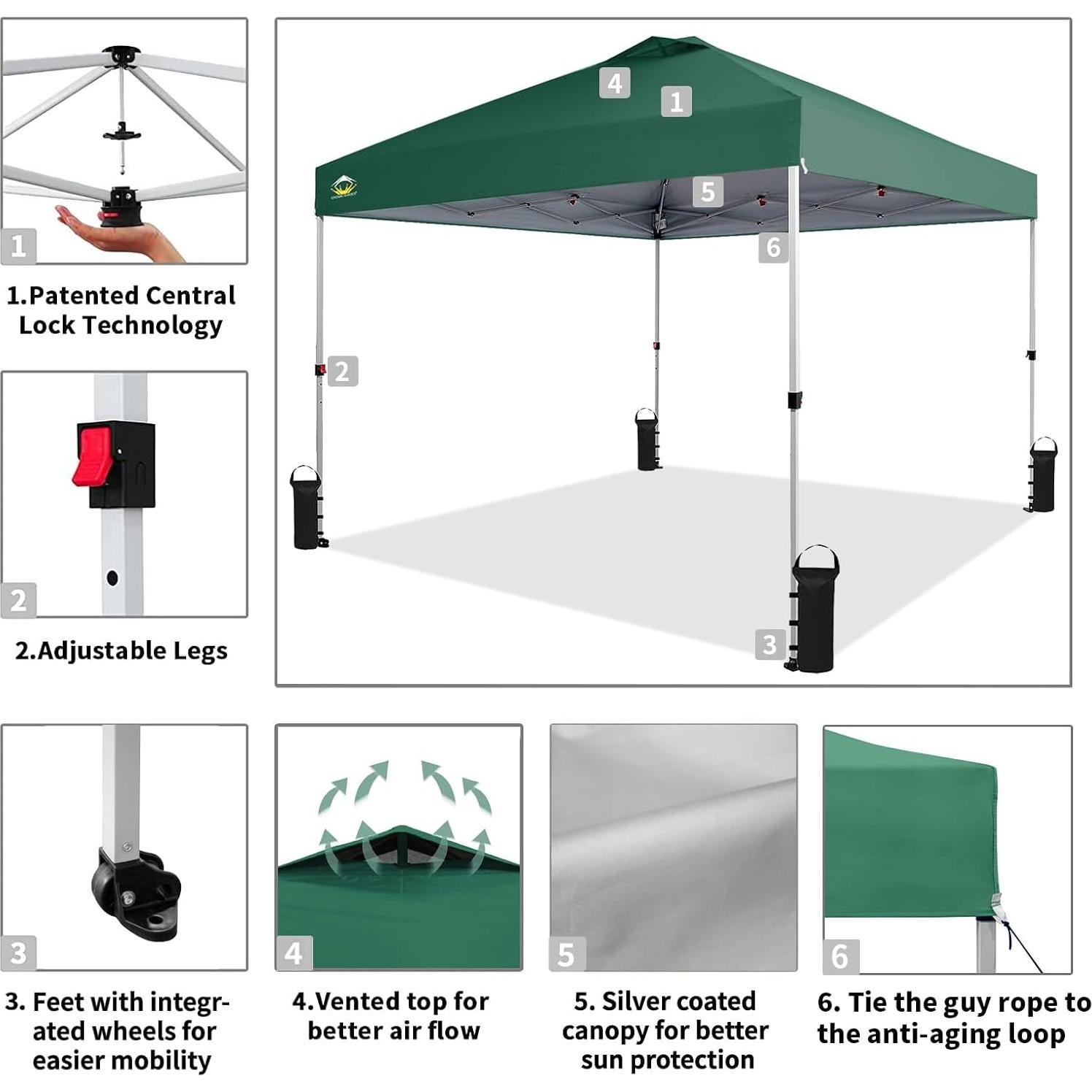 Carpa Plegable CROWN SHADES 3x3m Verde Bosque - Sombra Fácil