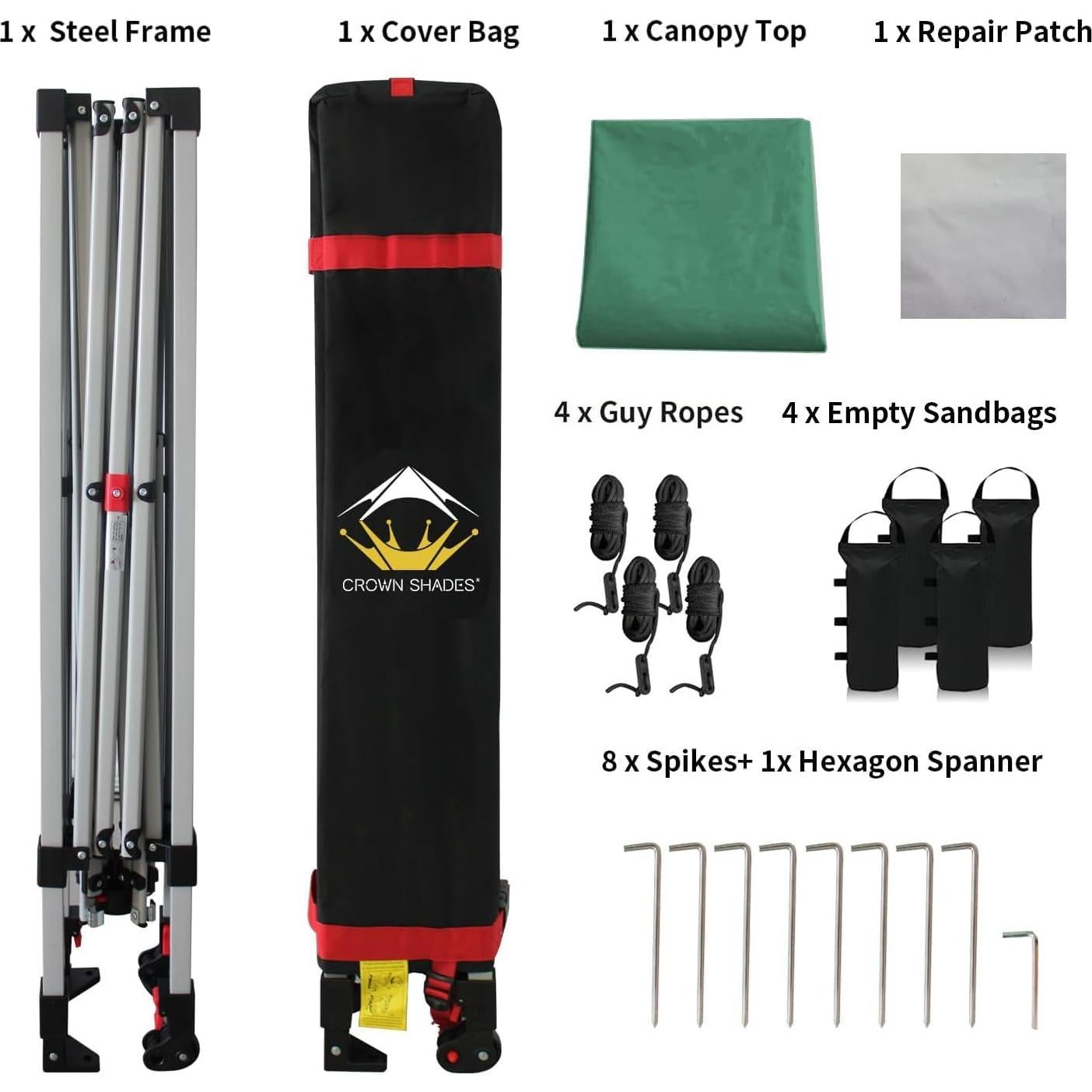 Carpa Plegable CROWN SHADES 3x3m Verde Bosque - Sombra Fácil