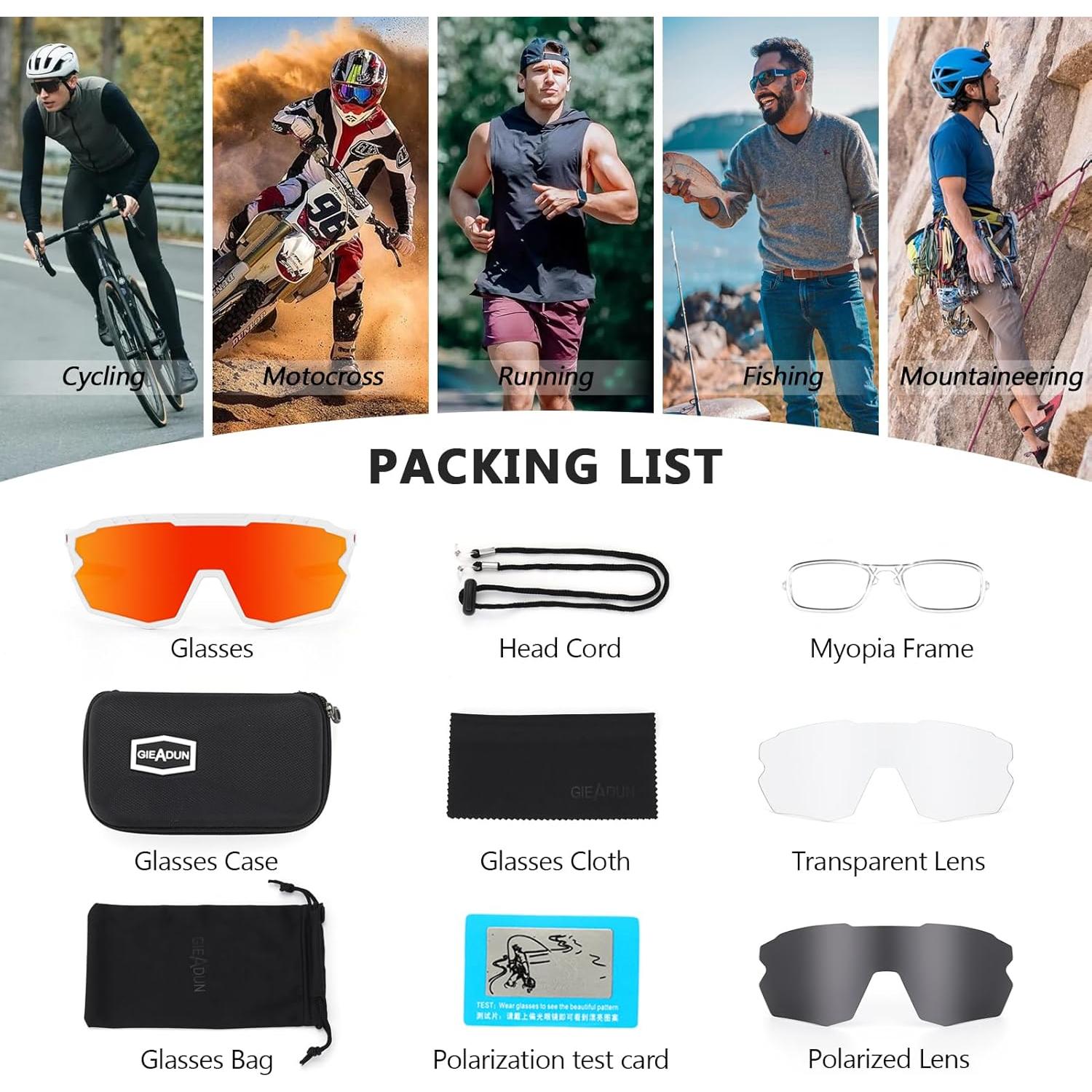 Gafas de sol deportivas GIEADUN con 3 lentes intercambiables