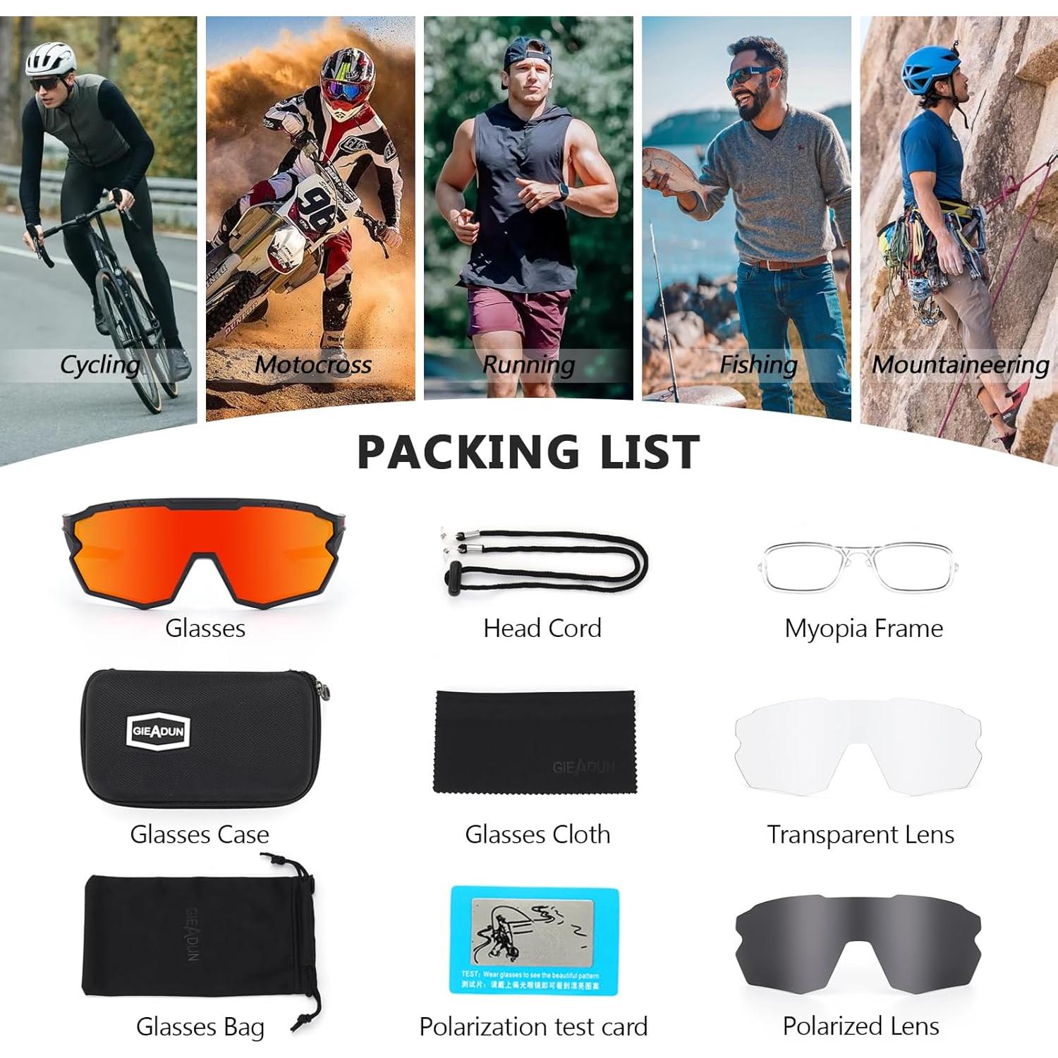 Gafas de sol deportivas GIEADUN con 3 lentes intercambiables