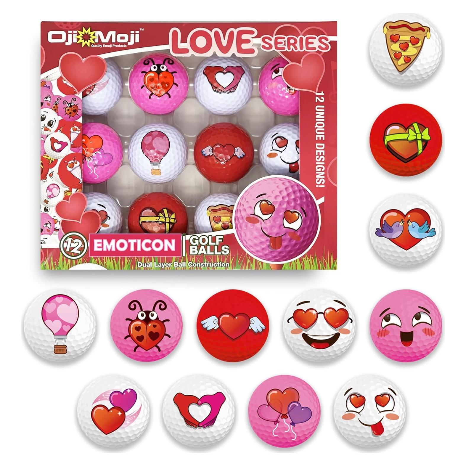 Conjunto de 12 Pelotas de Golf Oji Emoji - Temática Amor