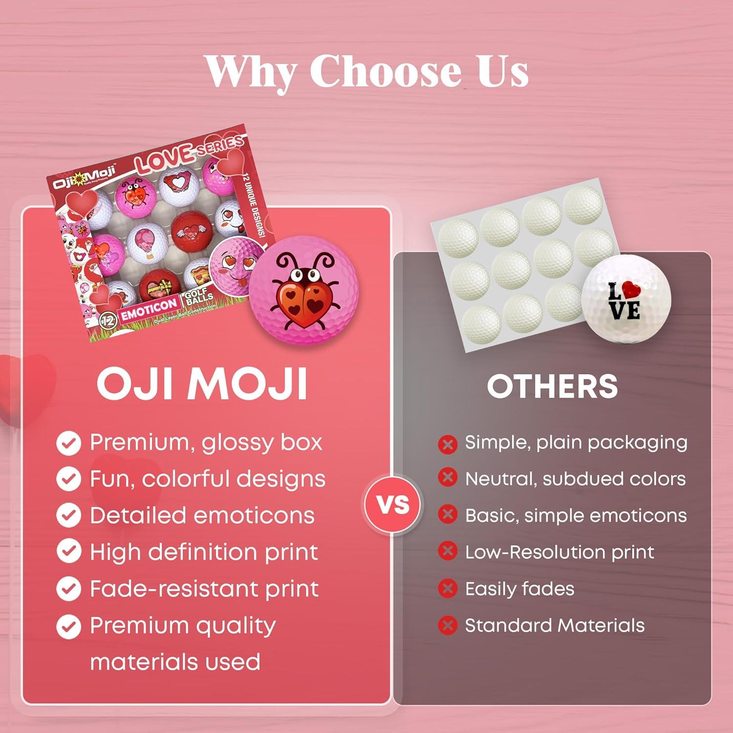 Conjunto de 12 Pelotas de Golf Oji Emoji - Temática Amor