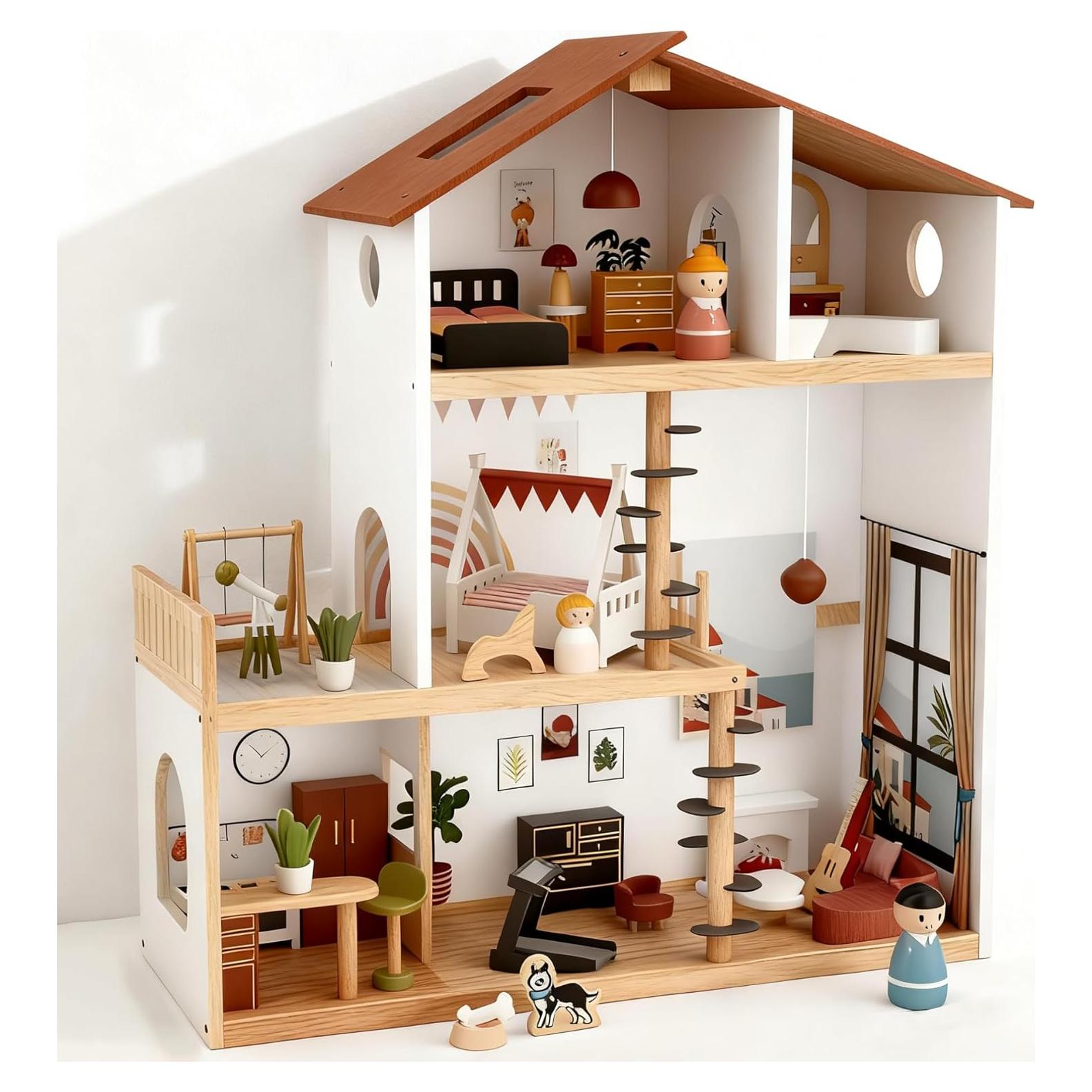 Casa de Muñecas de Madera ZippyZebra 6 Habitaciones 53 Piezas