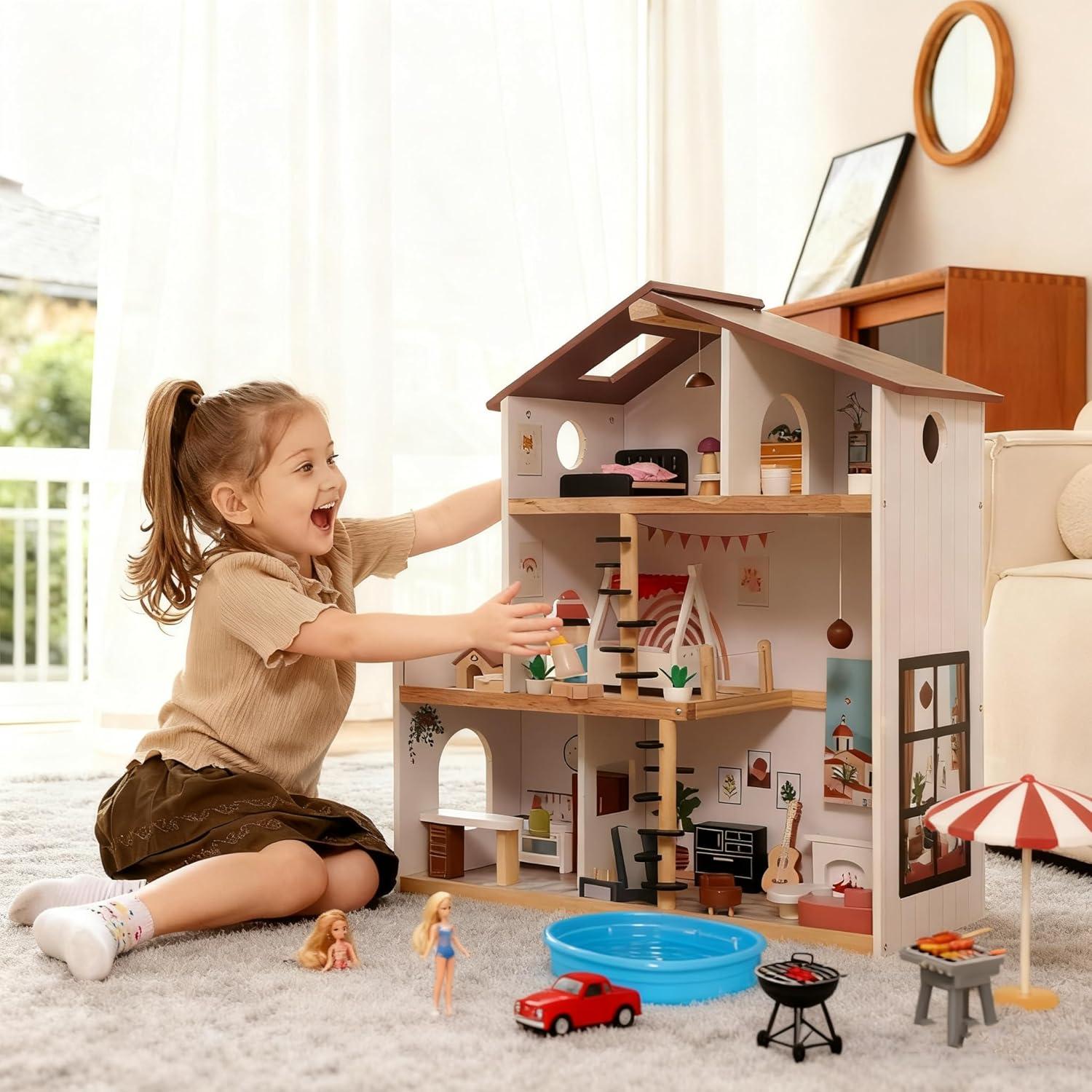 Casa de Muñecas de Madera ZippyZebra 6 Habitaciones 53 Piezas