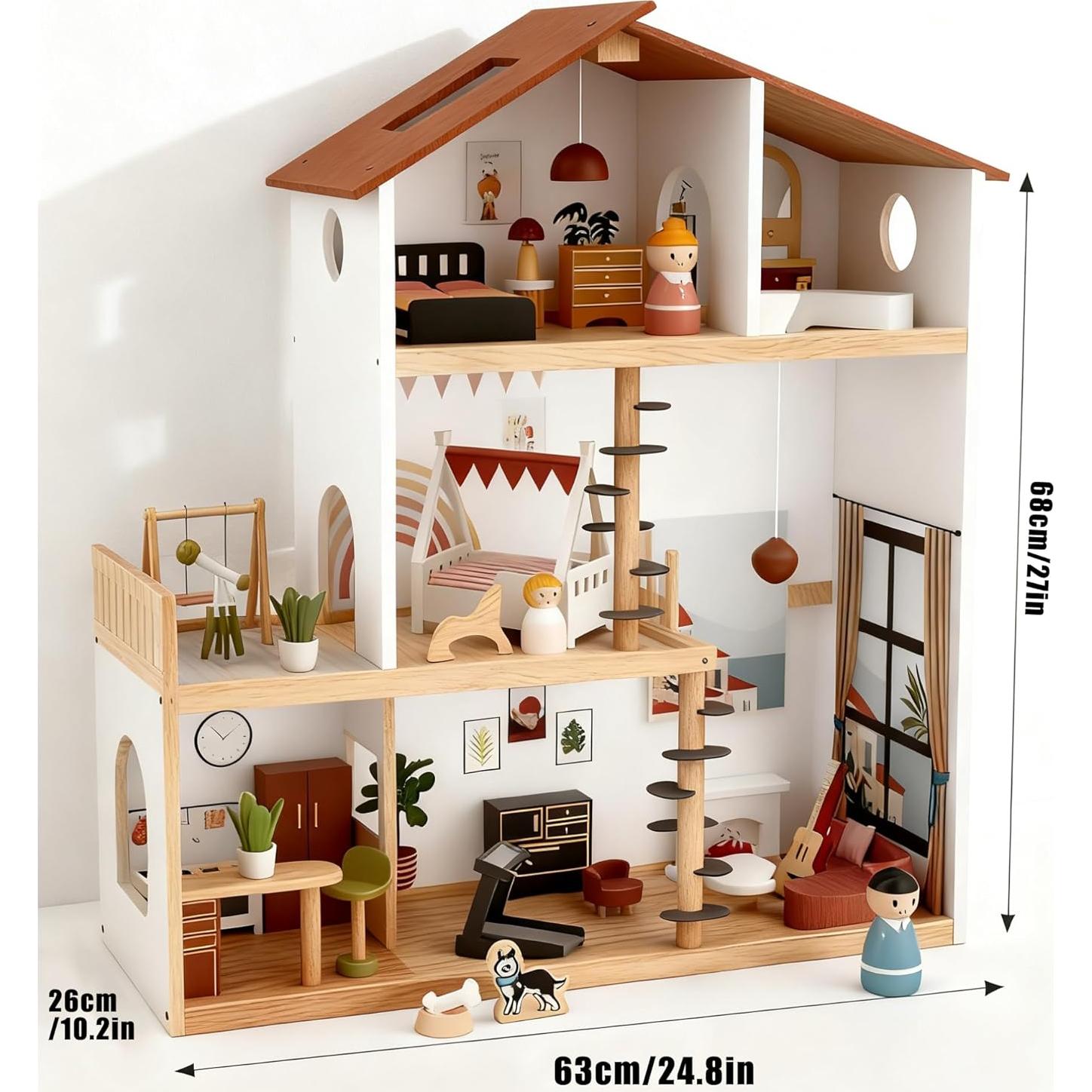 Casa de Muñecas de Madera ZippyZebra 6 Habitaciones 53 Piezas