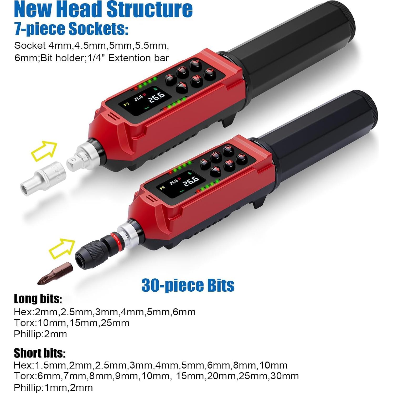 Destornillador de Par Digital ANPUDS 0.045-3 Nm 42PCS