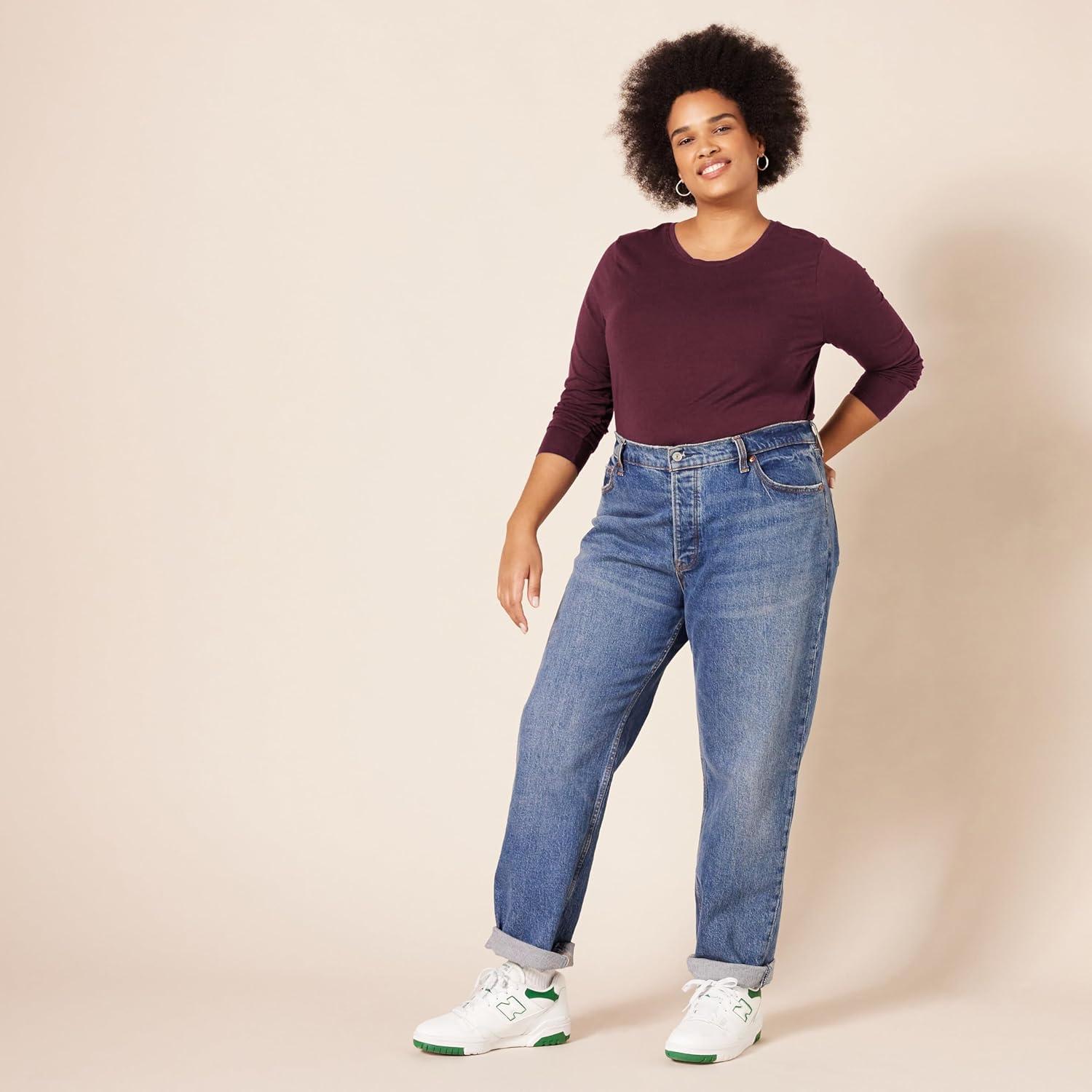 Camiseta de Manga Larga Amazon Essentials Mujer Burdeos X-Pequeño