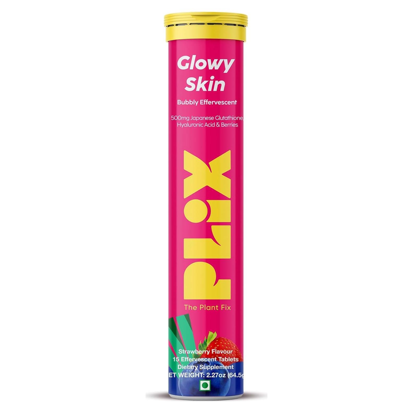 Suplemento Efervescente Plix Glowy Skin 500mg - 15 Tabletas Sabor Fresa